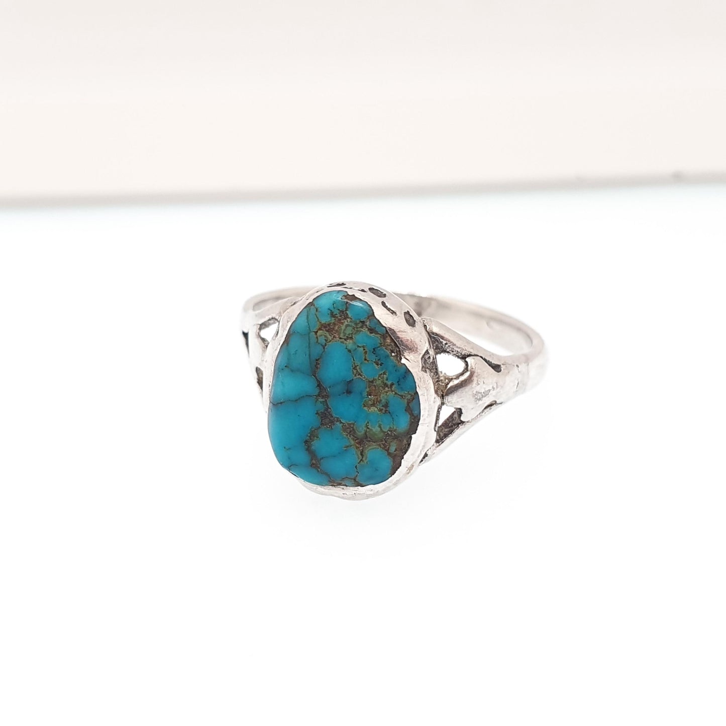 RESERVED/SOLD DON Antique Victorian Solid Silver Turquoise Ring Natural Matrix Gemstone Signet Genuine Hand Set Gift 1800s
