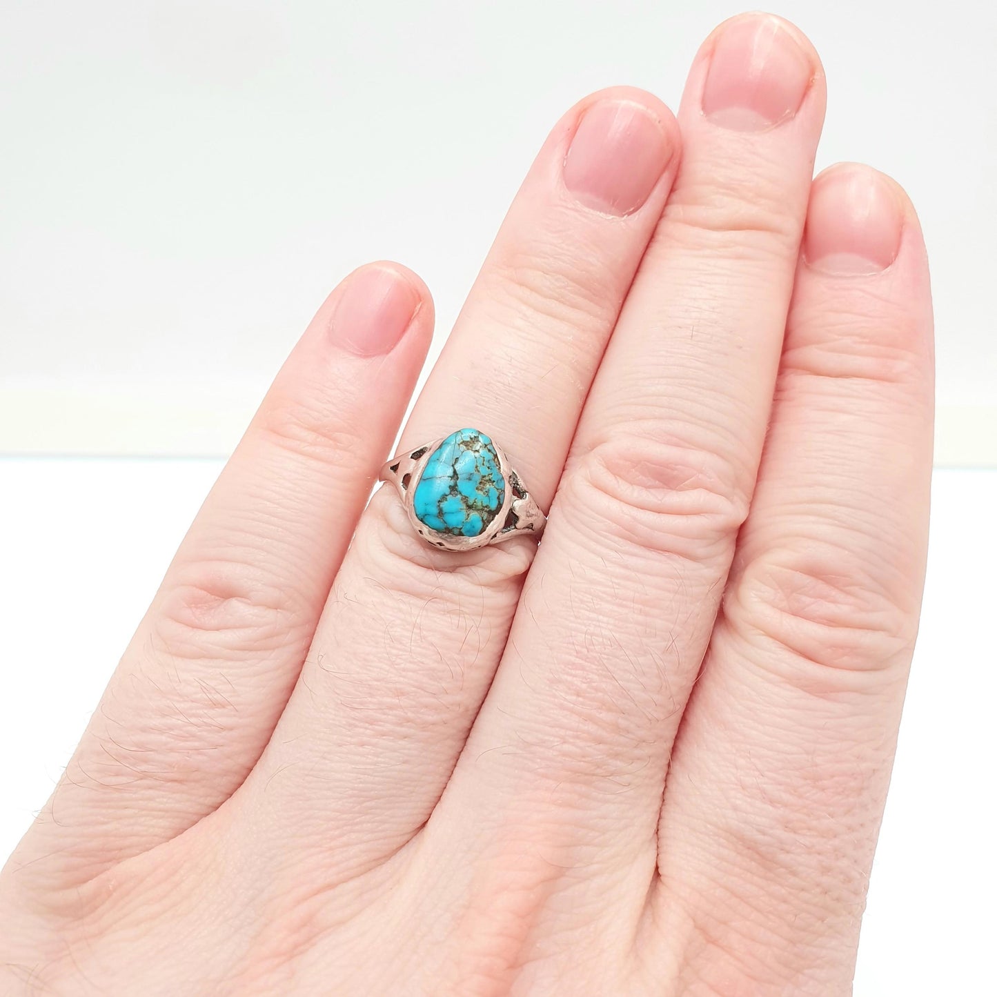 RESERVED/SOLD DON Antique Victorian Solid Silver Turquoise Ring Natural Matrix Gemstone Signet Genuine Hand Set Gift 1800s