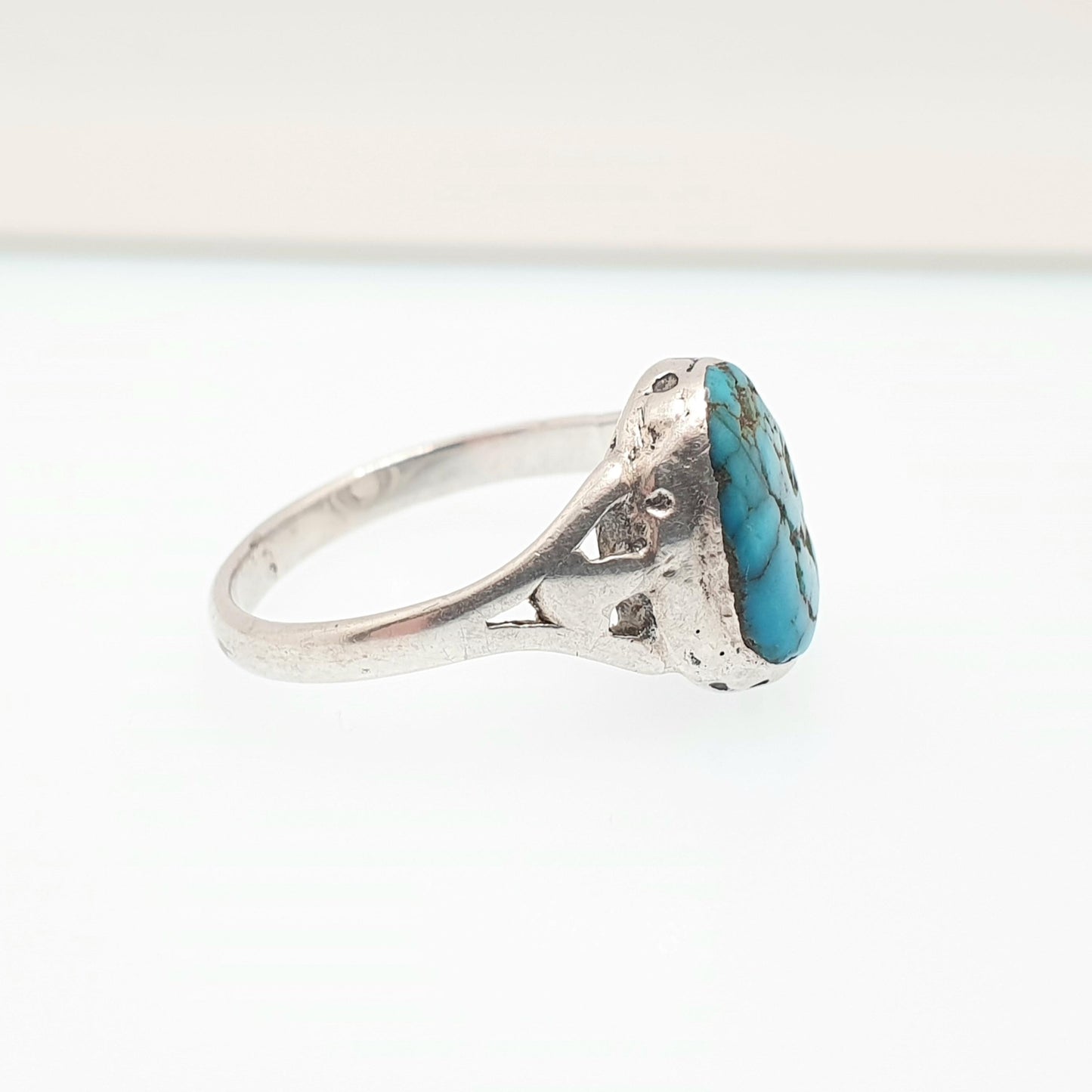 RESERVED/SOLD DON Antique Victorian Solid Silver Turquoise Ring Natural Matrix Gemstone Signet Genuine Hand Set Gift 1800s