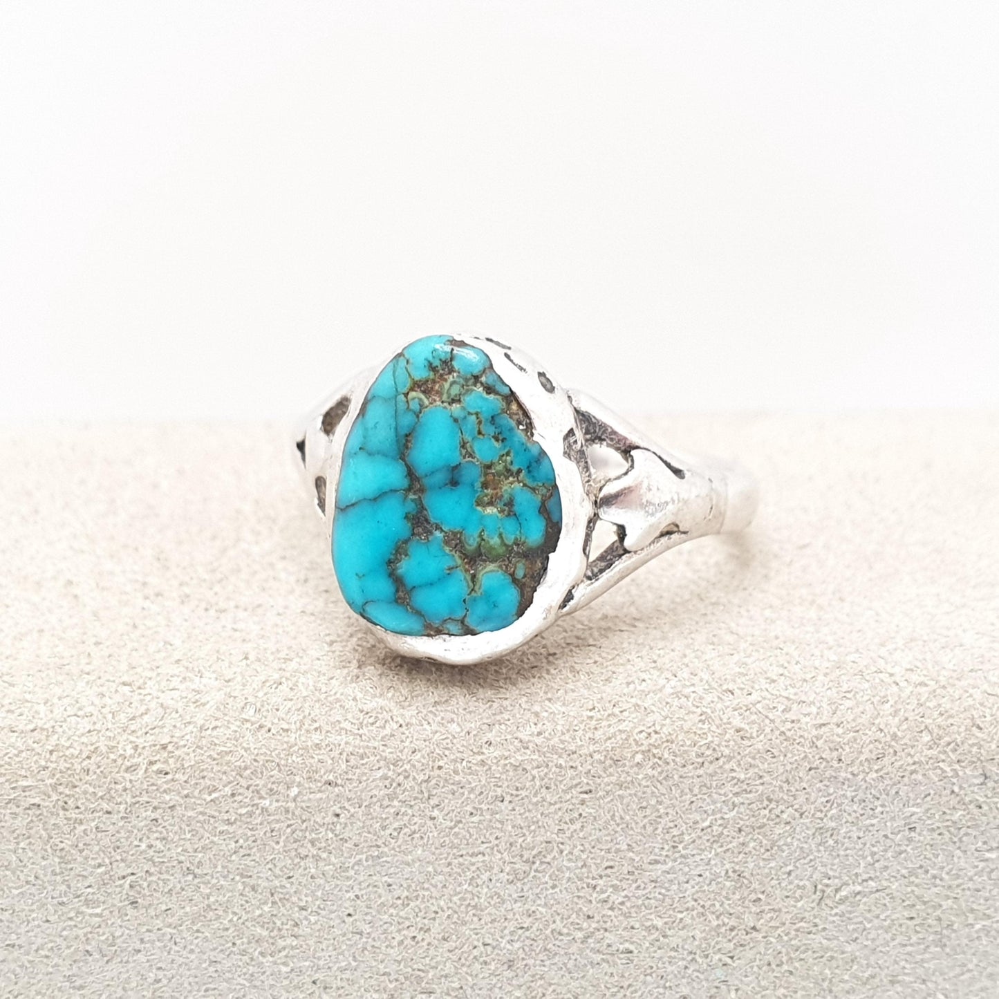 RESERVED/SOLD DON Antique Victorian Solid Silver Turquoise Ring Natural Matrix Gemstone Signet Genuine Hand Set Gift 1800s