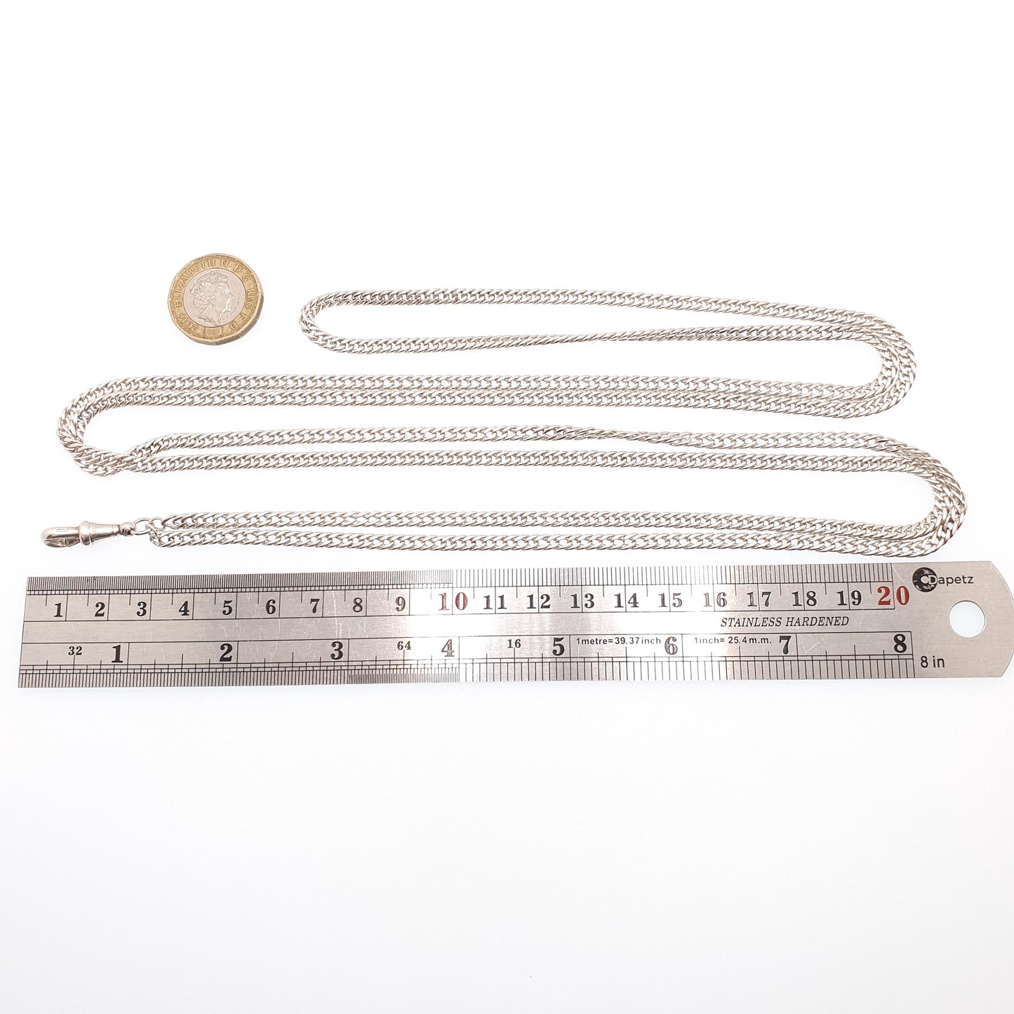 Antique Victorian Muff Chain Sterling Silver Necklace Dog Clip 144cm 56.7" 58.48g Curb Link Very Long Heavy Guard Solid 925 Vintage Womens