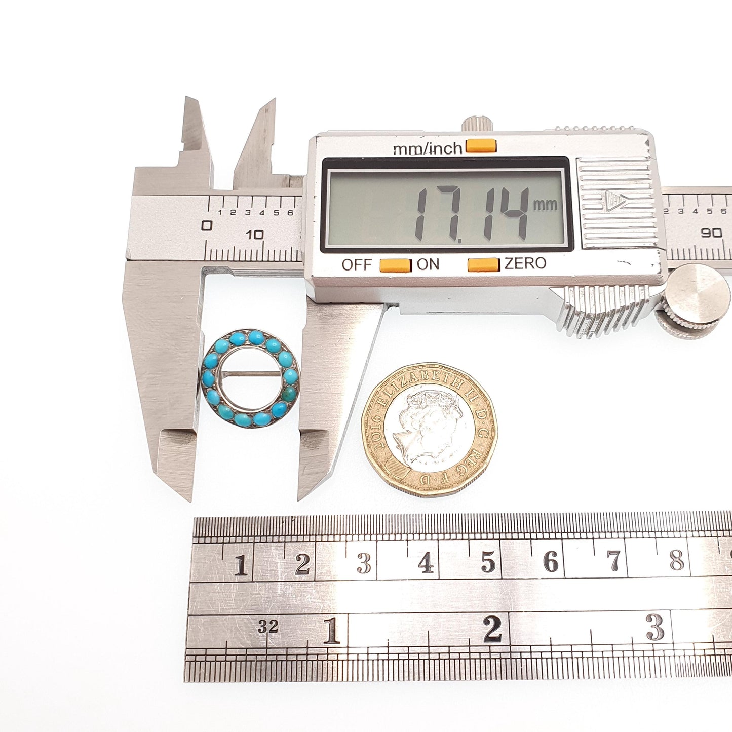 Antique Victorian Sterling Silver Turquoise Brooch Circle O 0 Zero Infinity Natural Gemstone Victoria Womens Jewelry Jewellery Vintage