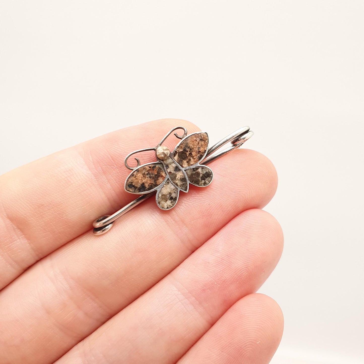 Antique Sterling Silver Silver Butterfly Brooch Aberdeenshire Granite Scottish Pin Victorian Safety Vintage Insect Bug Jewelry Jewellery