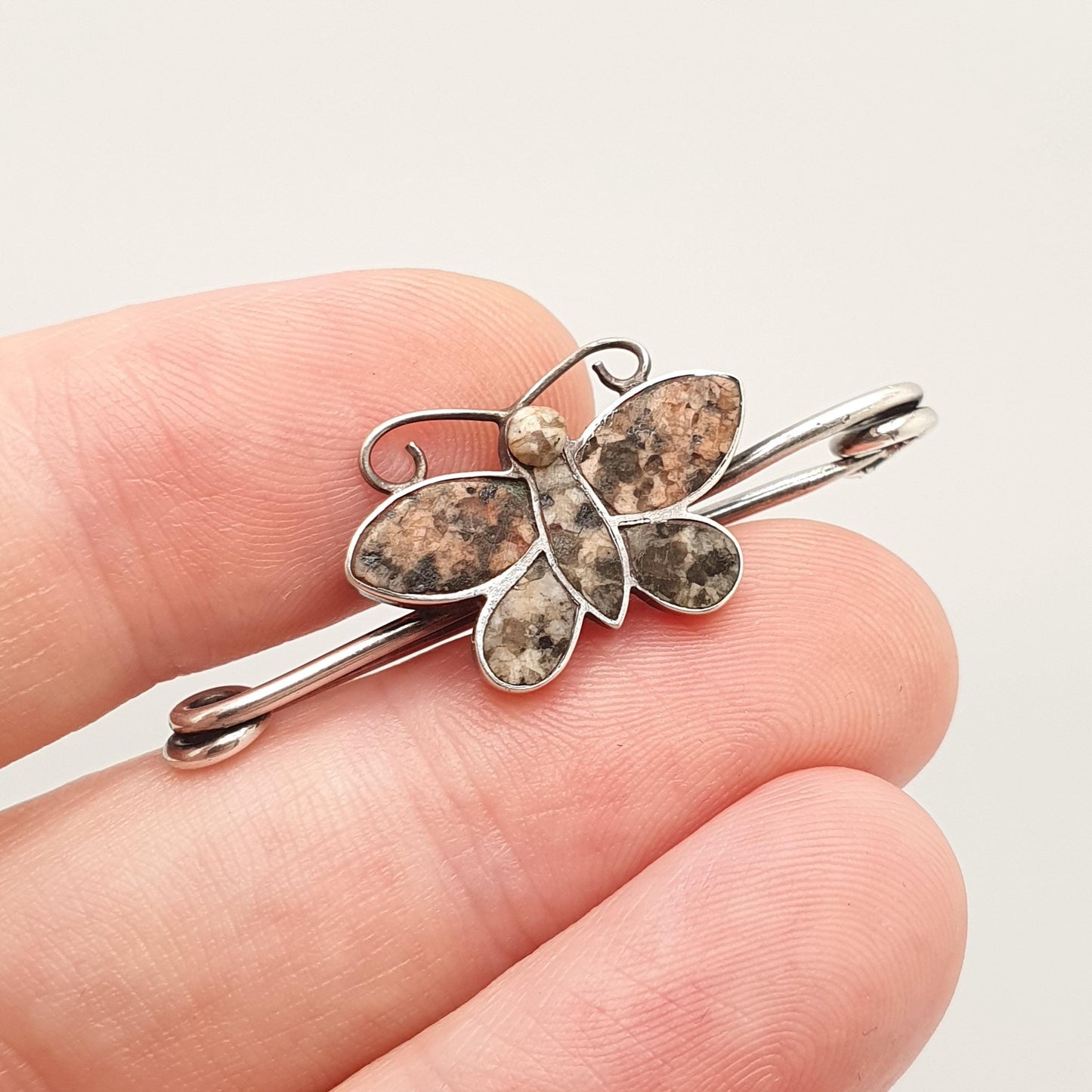 Antique Sterling Silver Silver Butterfly Brooch Aberdeenshire Granite Scottish Pin Victorian Safety Vintage Insect Bug Jewelry Jewellery