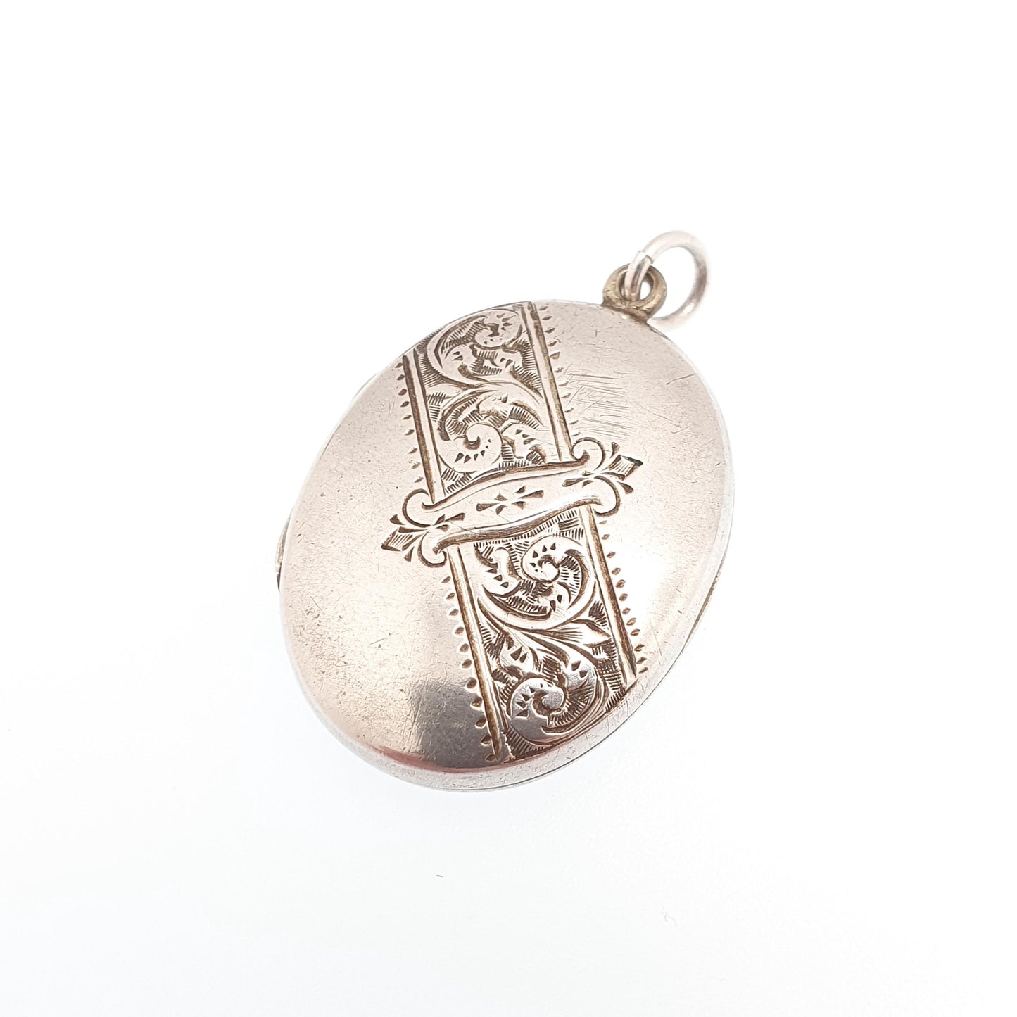 Antique Victorian Solid Silver Locket Buckle Hand Engraved Small Cute Oval Pendant Necklace Sweet Gift Womens Jewelry Vintage Jewellery