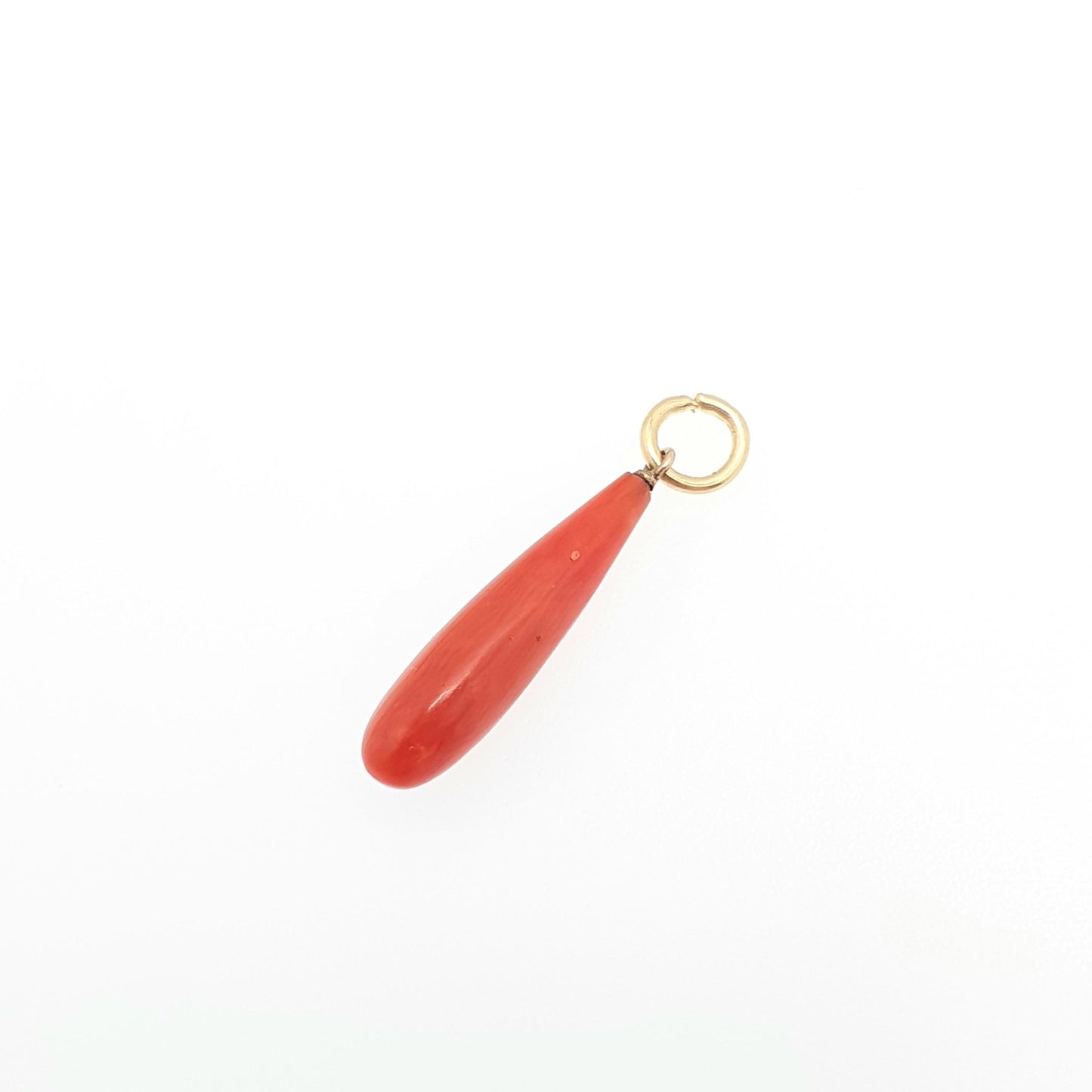 Antique 9ct Gold Victorian Coral Necklace Pendant Orange Salmon Teardrop Carved Drop Solid 9k 375 Womens Vintage Jewelry Jewellery Retro