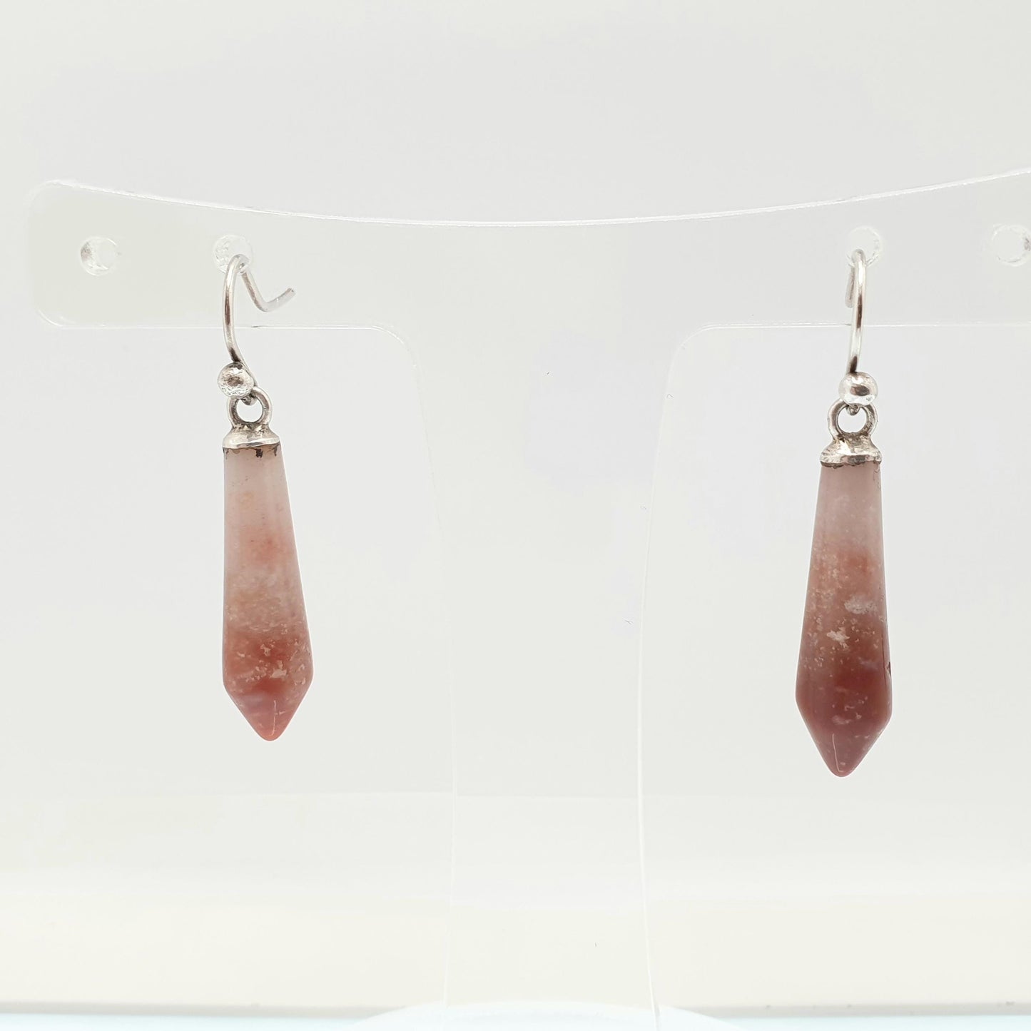 Antique Solid Silver Agate Earrings Teardrop Conical Bead Genuine Quartz Art Deco Vintage 1920s Hook Dangle Drop Womens Jewelry Jewellery