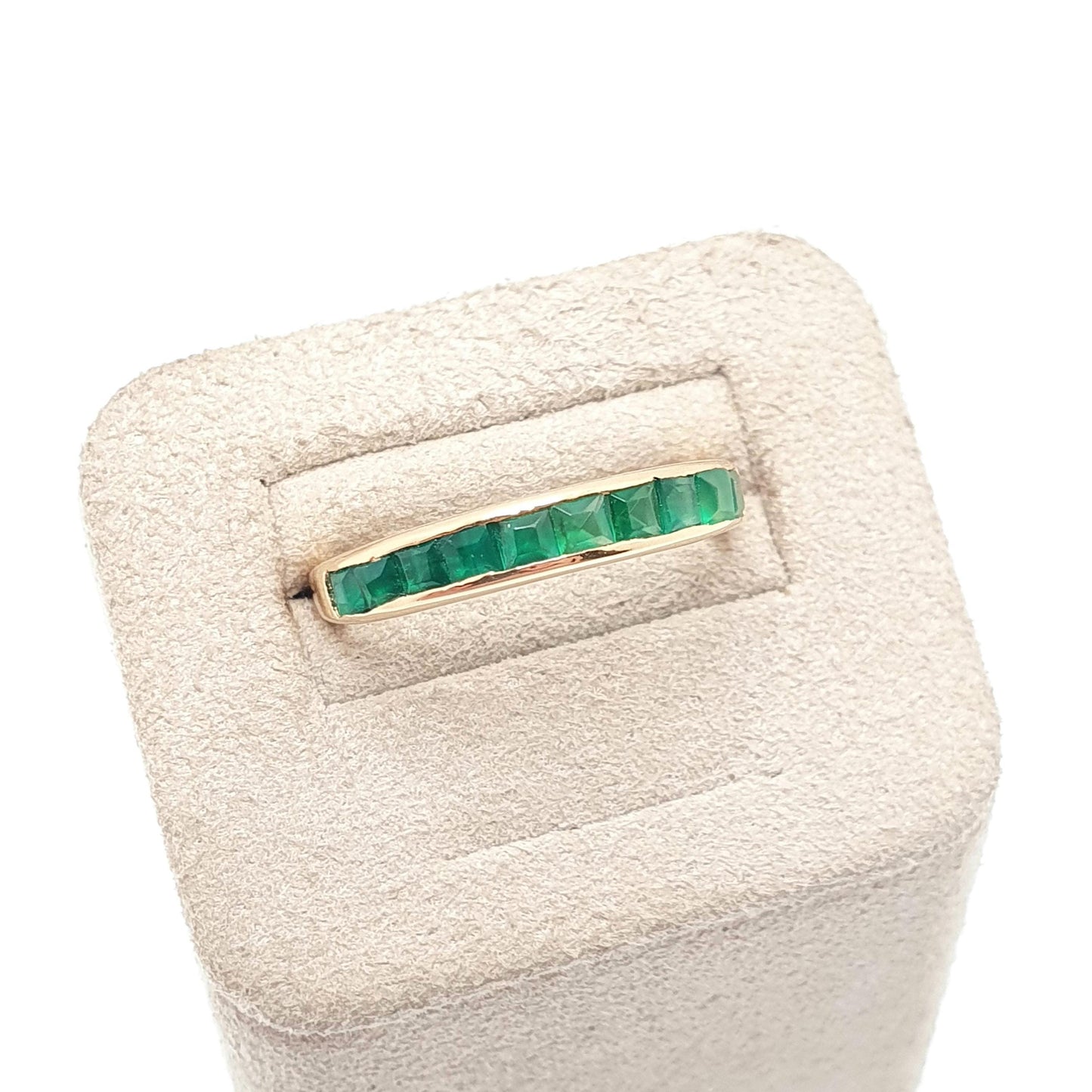 Vintage 18k 18ct Gold Emerald Ring Channel Square Cut Half Eternity Solid 750 Green Gemstone Yellow Stacker Ladies Womens Jewelry Jewellery