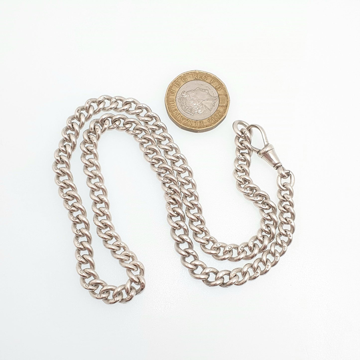 Antique Sterling Silver Albert Chain Necklace Curb Link Dog Clip 43.5cm 17.1" 41.07g 925 Hallmarked Vintage Victorian Mens Jewelry Womens