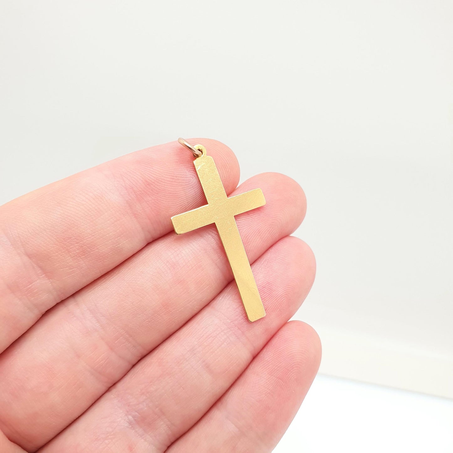 Antique 9ct 9k Gold Crucifix Victorian Necklace Yellow Cross Pendant Plain Smooth Cruciform Solid 375 Vintage Womens Mens Jewellery Jewelry
