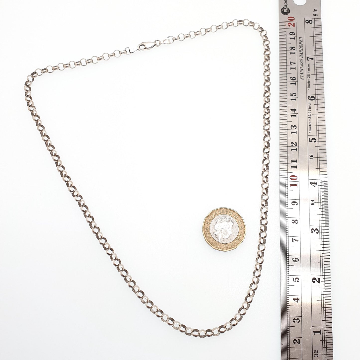Vintage Sterling Silver Long Belcher Chain Necklace Rolo 51cm 20" 15.36g Thick Wide Round Chains Big Heavy Solid 925 Womens Mens Jewelry