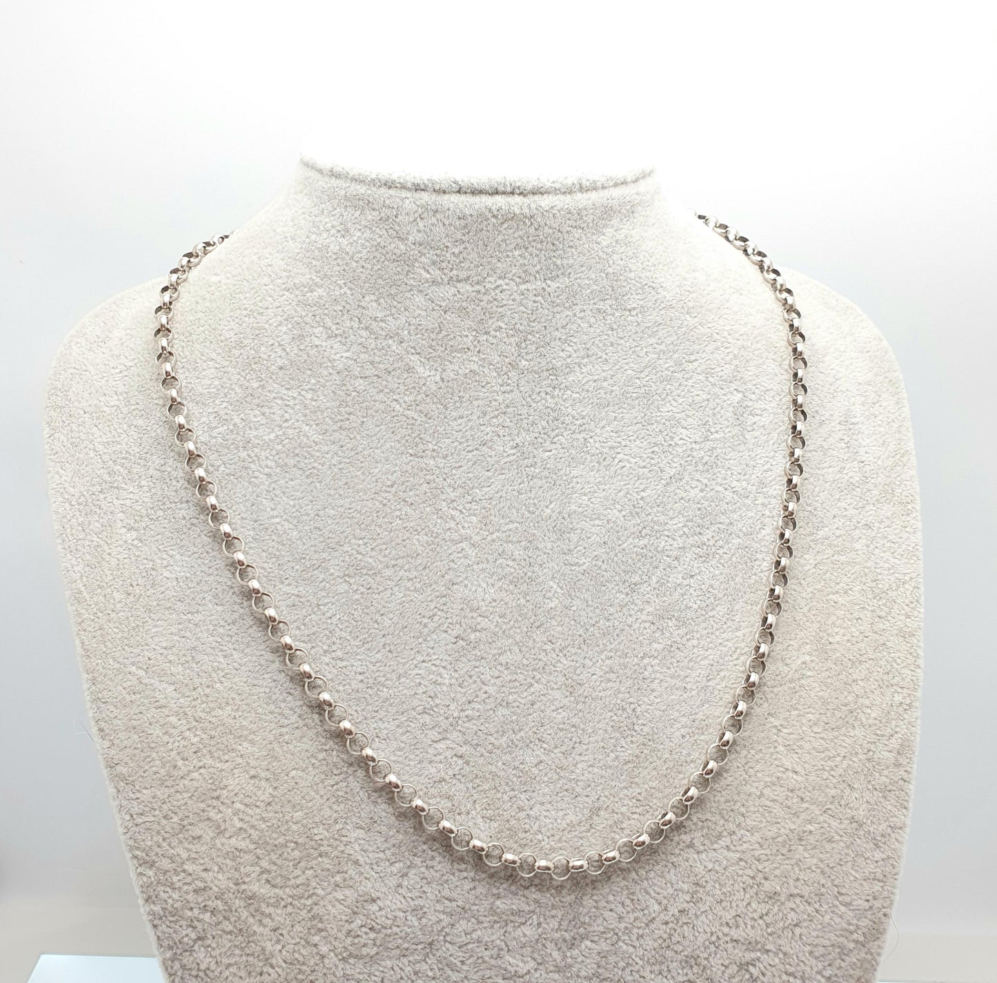 Vintage Sterling Silver Long Belcher Chain Necklace Rolo 51cm 20" 15.36g Thick Wide Round Chains Big Heavy Solid 925 Womens Mens Jewelry