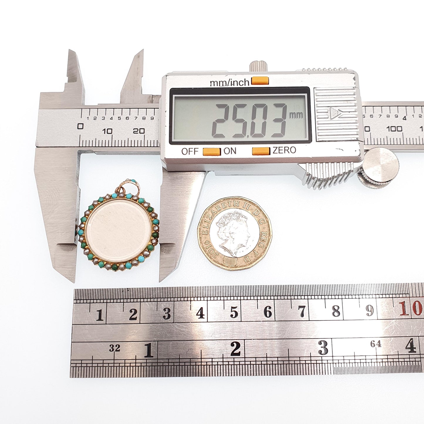 Antique Victorian 9ct 9k Gold Turquoise Locket Seed Pearl Border Necklace Pendant Double Sided Solid 375 Yellow Jewelry Womens Jewellery