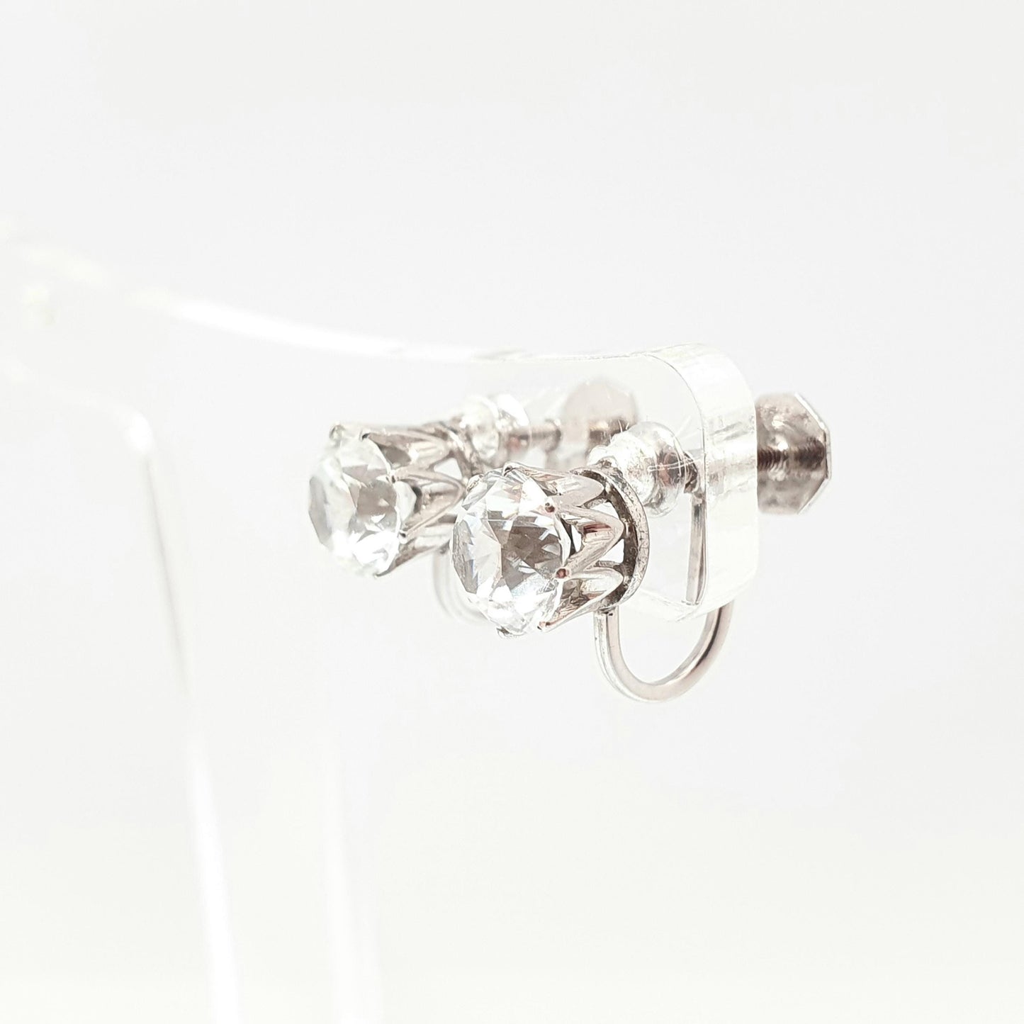 Antique 9ct 9k Gold White Sapphire Earrings Real Genuine Gemstone Solid 375 Art Deco Solitaire CIRO Screw Back Vintage Jewelry Jewellery