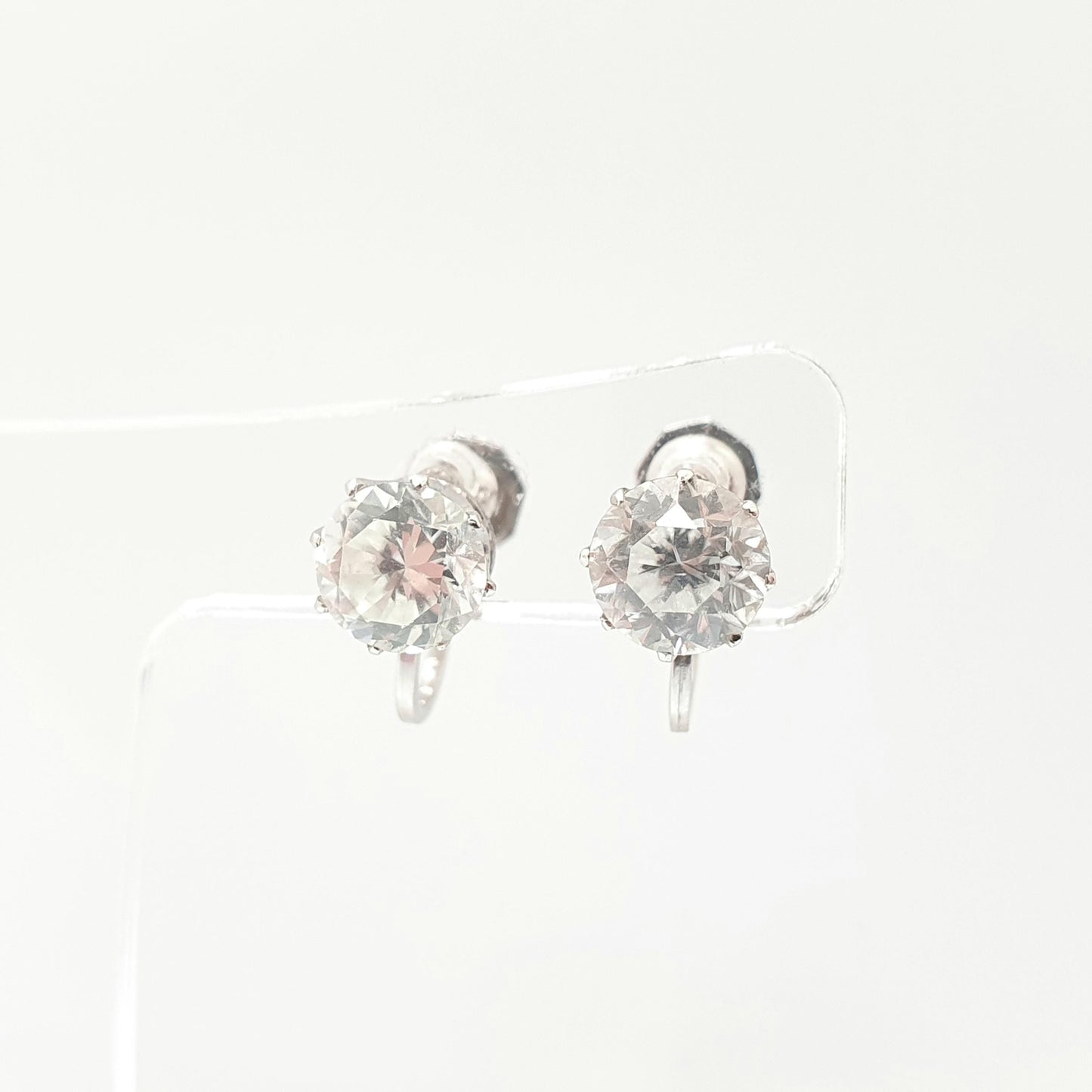 Antique 9ct 9k Gold White Sapphire Earrings Real Genuine Gemstone Solid 375 Art Deco Solitaire CIRO Screw Back Vintage Jewelry Jewellery