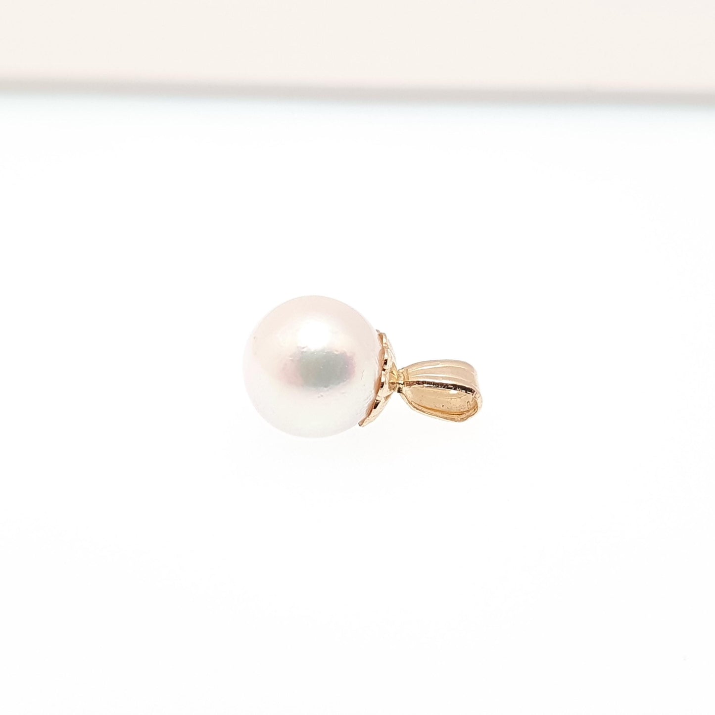 Vintage 9k 9ct Gold Cultured Pearl Necklace Pendant Solid 375 Round Real Genuine Solitaire Yellow Cute Ladies Womens Jewelry Jewellery