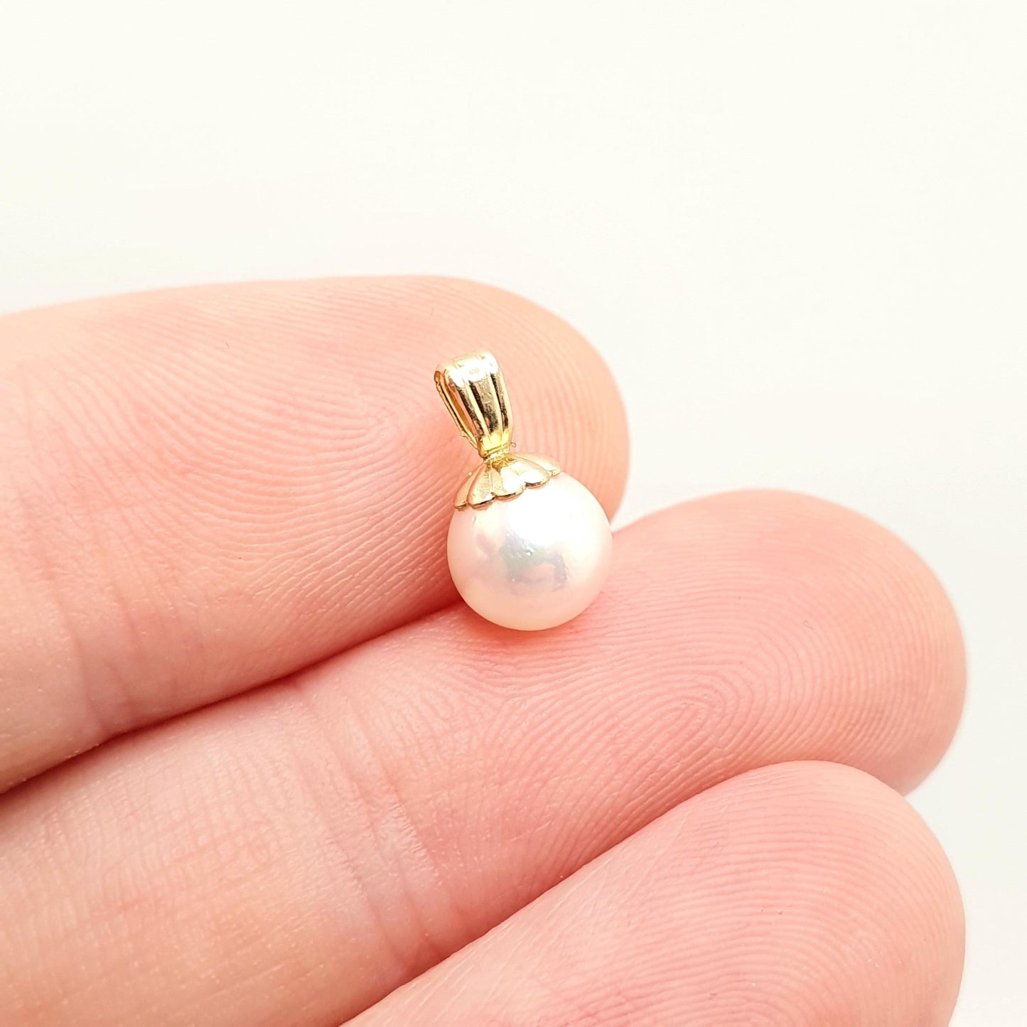 Vintage 9k 9ct Gold Cultured Pearl Necklace Pendant Solid 375 Round Real Genuine Solitaire Yellow Cute Ladies Womens Jewelry Jewellery