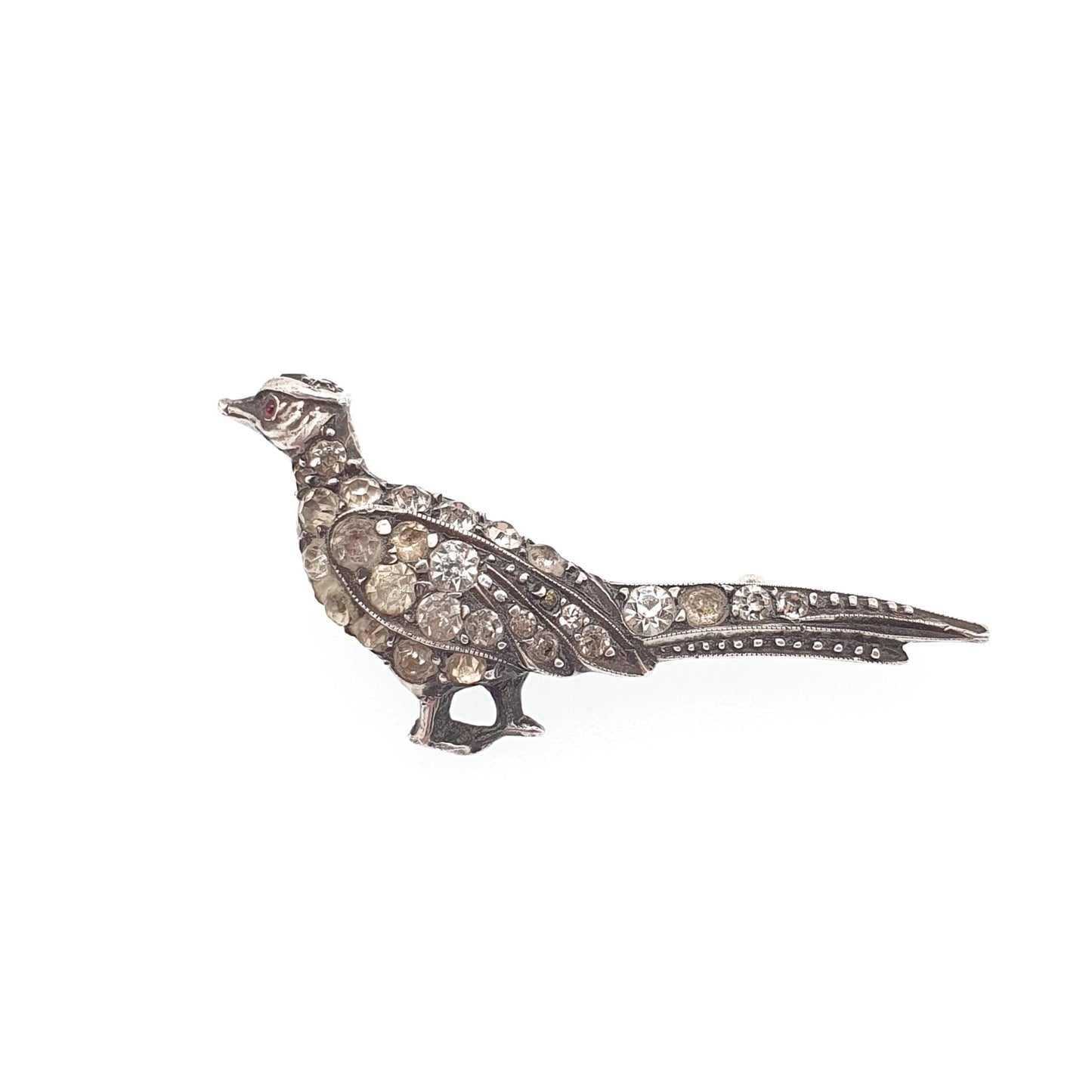 Antique Sterling Silver Pheasant Bird Brooch Diamond Paste Hunting Partridge Game Art Deco Fine 935 Silver Grouse Vintage Womens Jewelry