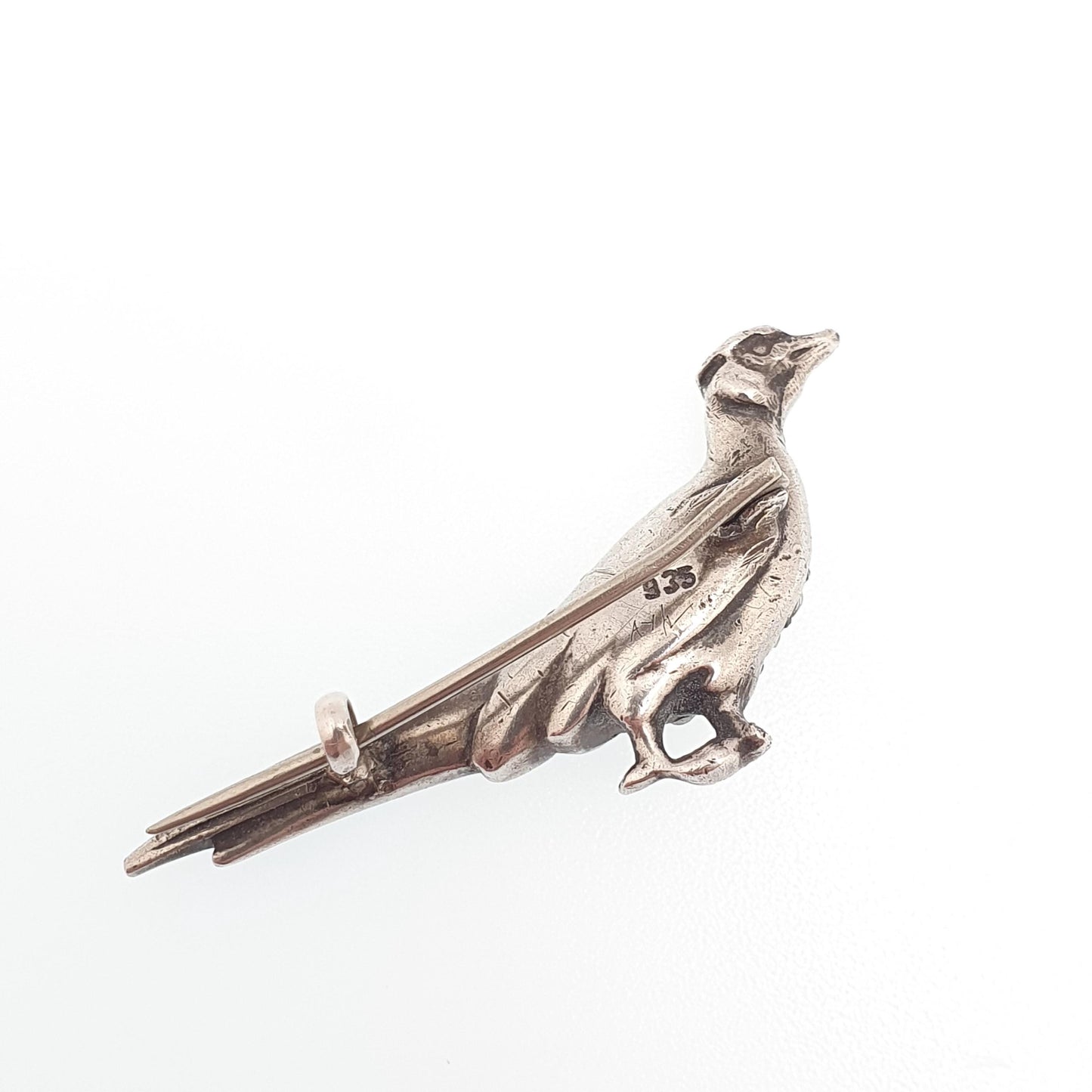 Antique Sterling Silver Pheasant Bird Brooch Diamond Paste Hunting Partridge Game Art Deco Fine 935 Silver Grouse Vintage Womens Jewelry