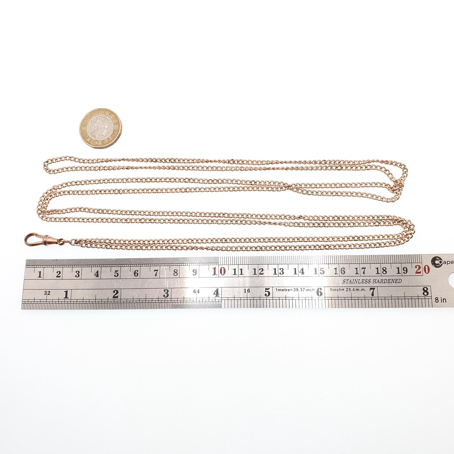 Antique Victorian Rolled Rose Gold Muff Chain Necklace Dog Clip Curb Link 160cm 27.12g Long 1800s Guard Filled Vintage Jewelry Jewellery