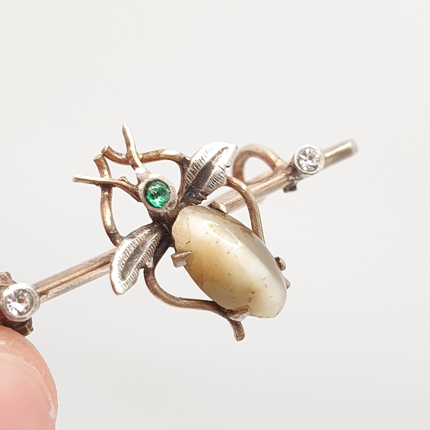 Antique Victorian Fly Bug Brooch Pin Cats Eye Diamond Paste Gold Gilt Chrysoberyl Vintage Insect Rare Gift Womens Vintage Jewellery Jewelry