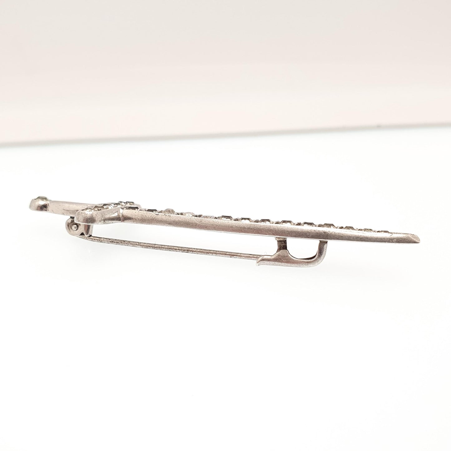 Antique Solid Silver Sword Brooch Diamond Paste Pin Art Deco 1920s Swords Fencing Shield Knight Vintage Men Womens Jewelry Jewellery