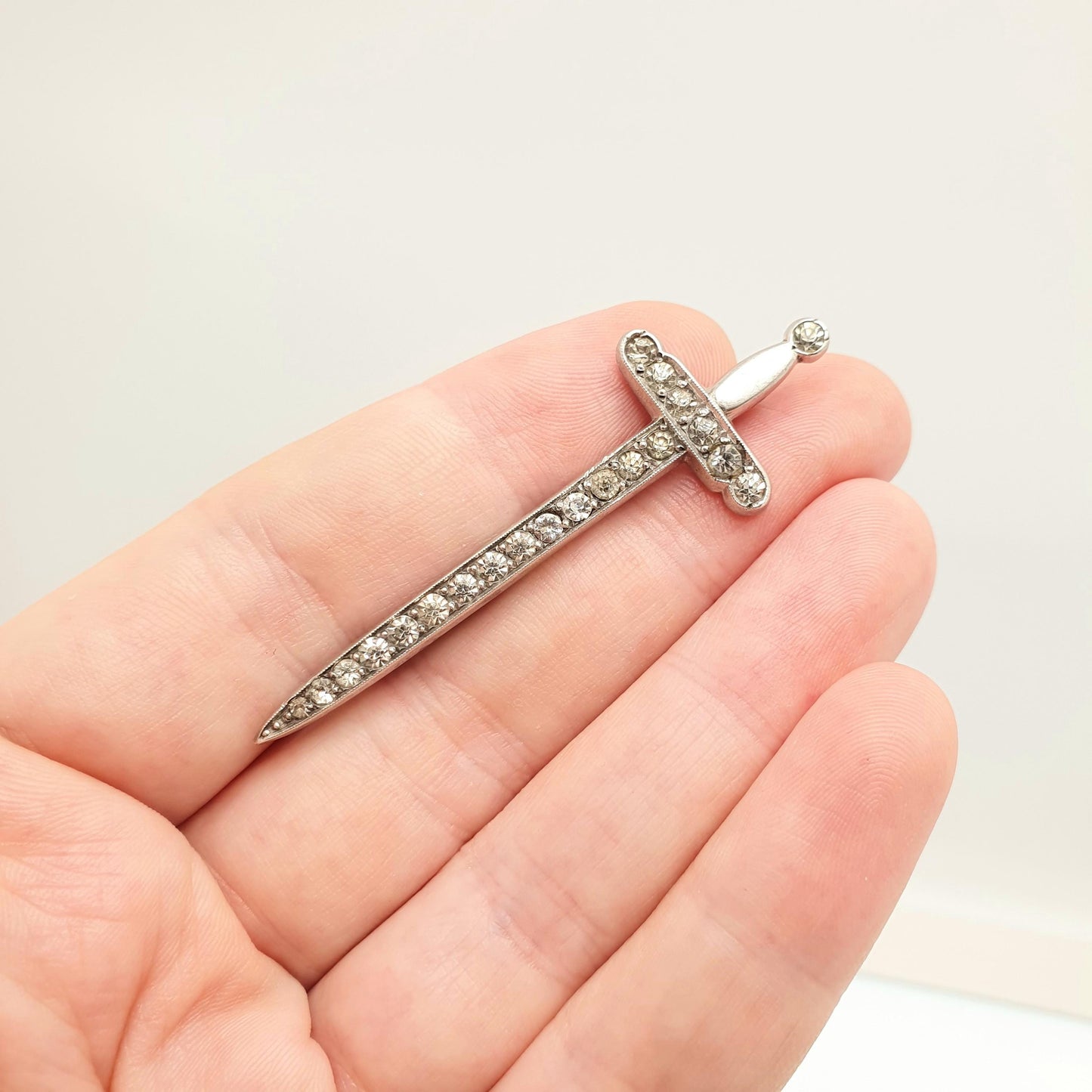 Antique Solid Silver Sword Brooch Diamond Paste Pin Art Deco 1920s Swords Fencing Shield Knight Vintage Men Womens Jewelry Jewellery