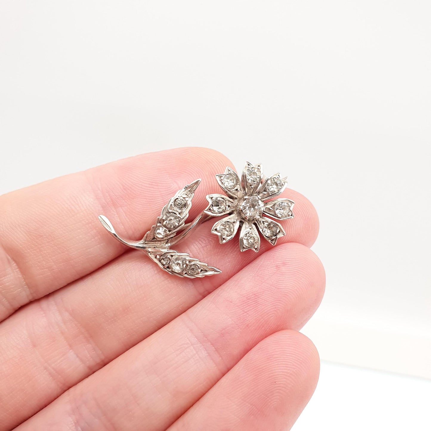 Antique Victorian Diamond Paste Flower Solid Silver Brooch Pin Fine Gift Daisy Sparkly Vintage Retro Flower Floral Womens Jewelry Jewellery