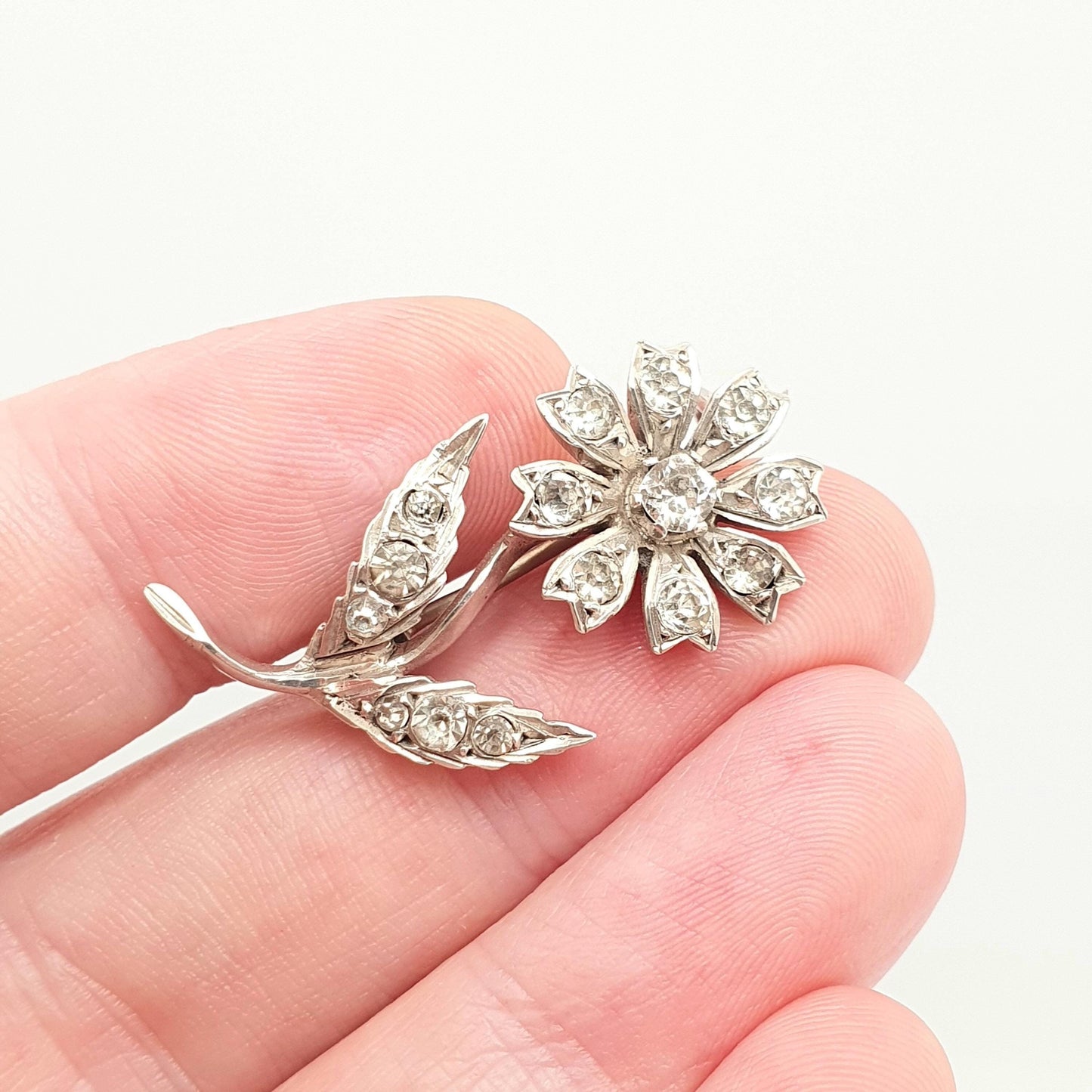 Antique Victorian Diamond Paste Flower Solid Silver Brooch Pin Fine Gift Daisy Sparkly Vintage Retro Flower Floral Womens Jewelry Jewellery