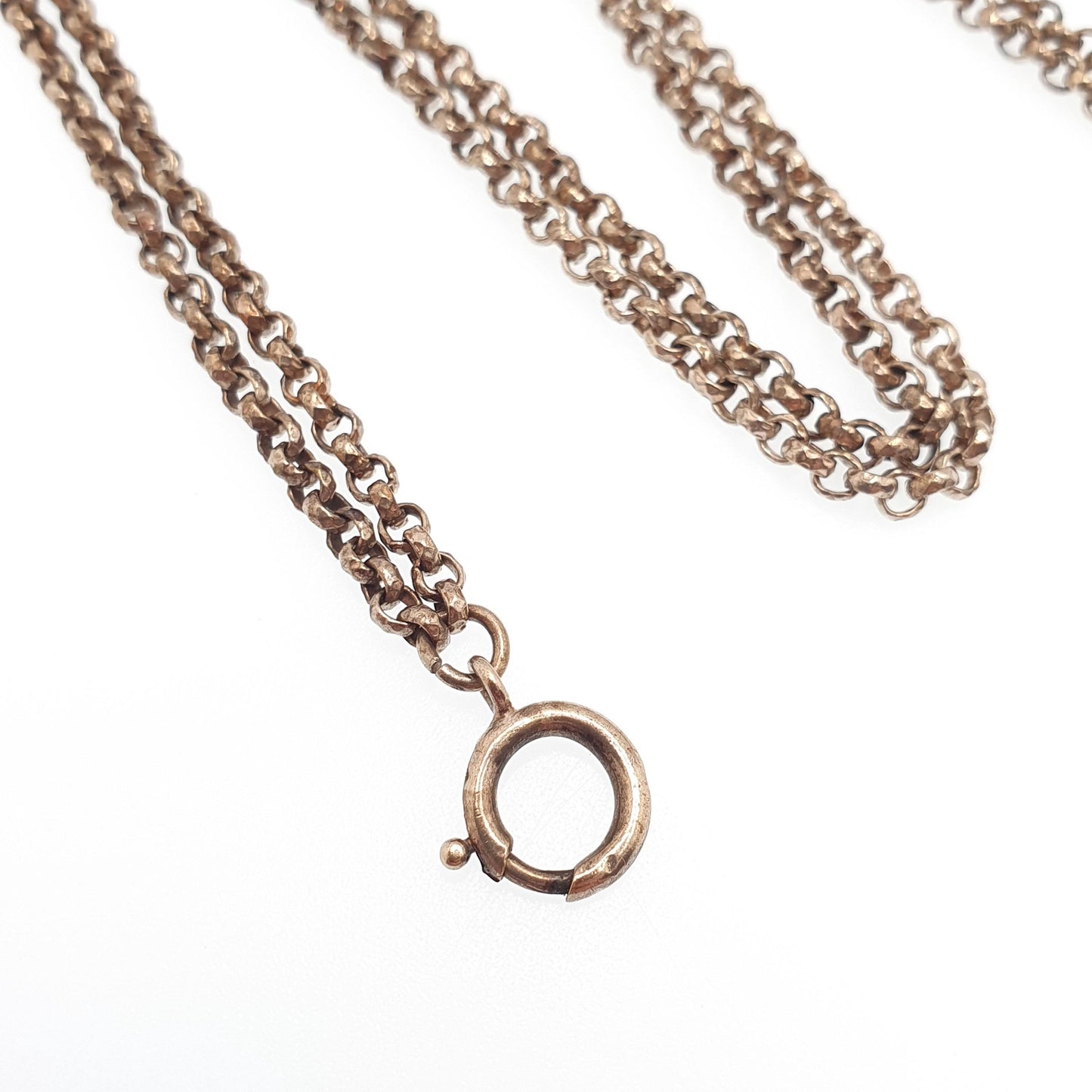 Antique Victorian Muff Chain Necklace Rolo Belcher Link Bolt Clasp Gold Gilt Very Long 132cm 25.84g 1800s Guard Vintage Womens Jewelry