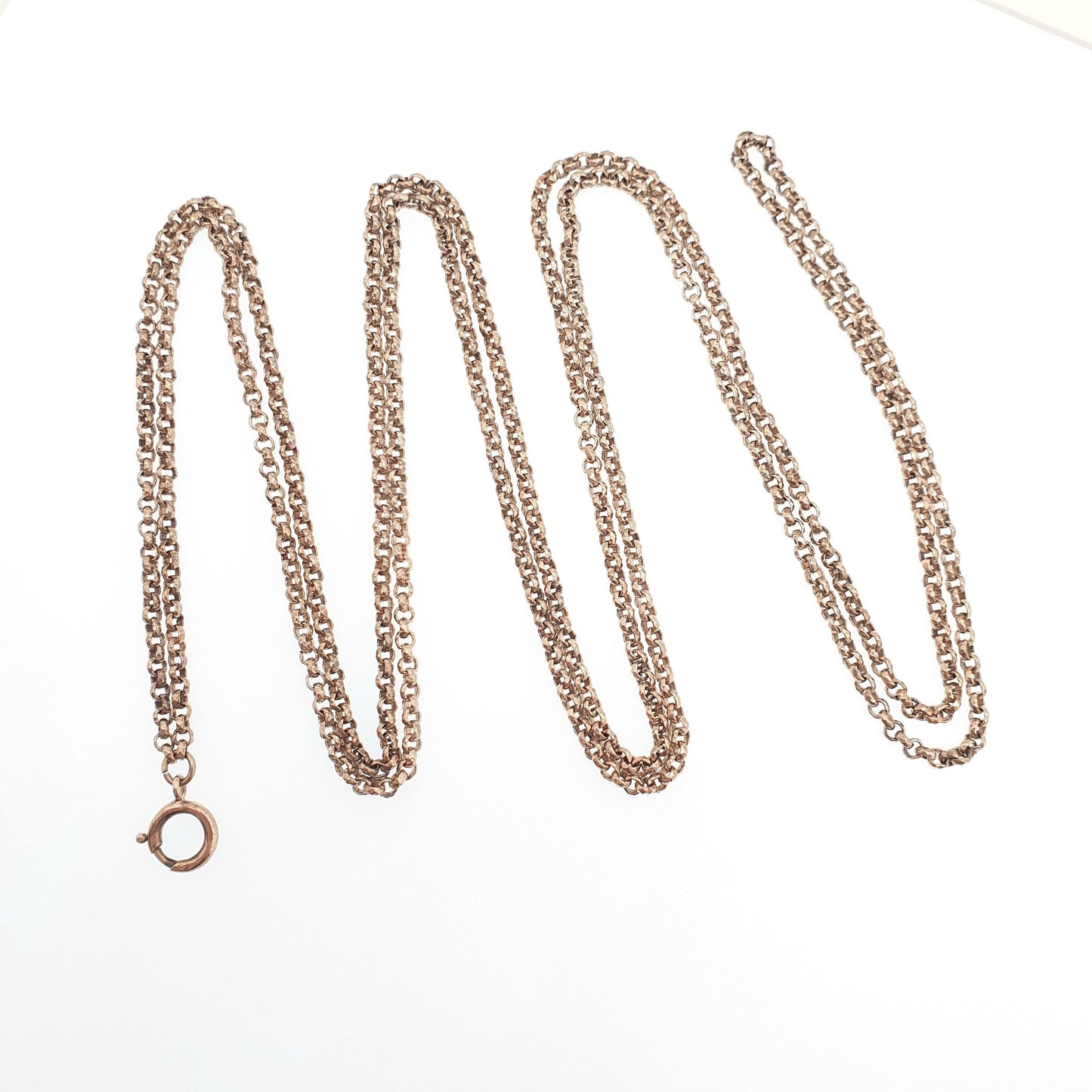 Antique Victorian Muff Chain Necklace Rolo Belcher Link Bolt Clasp Gold Gilt Very Long 132cm 25.84g 1800s Guard Vintage Womens Jewelry