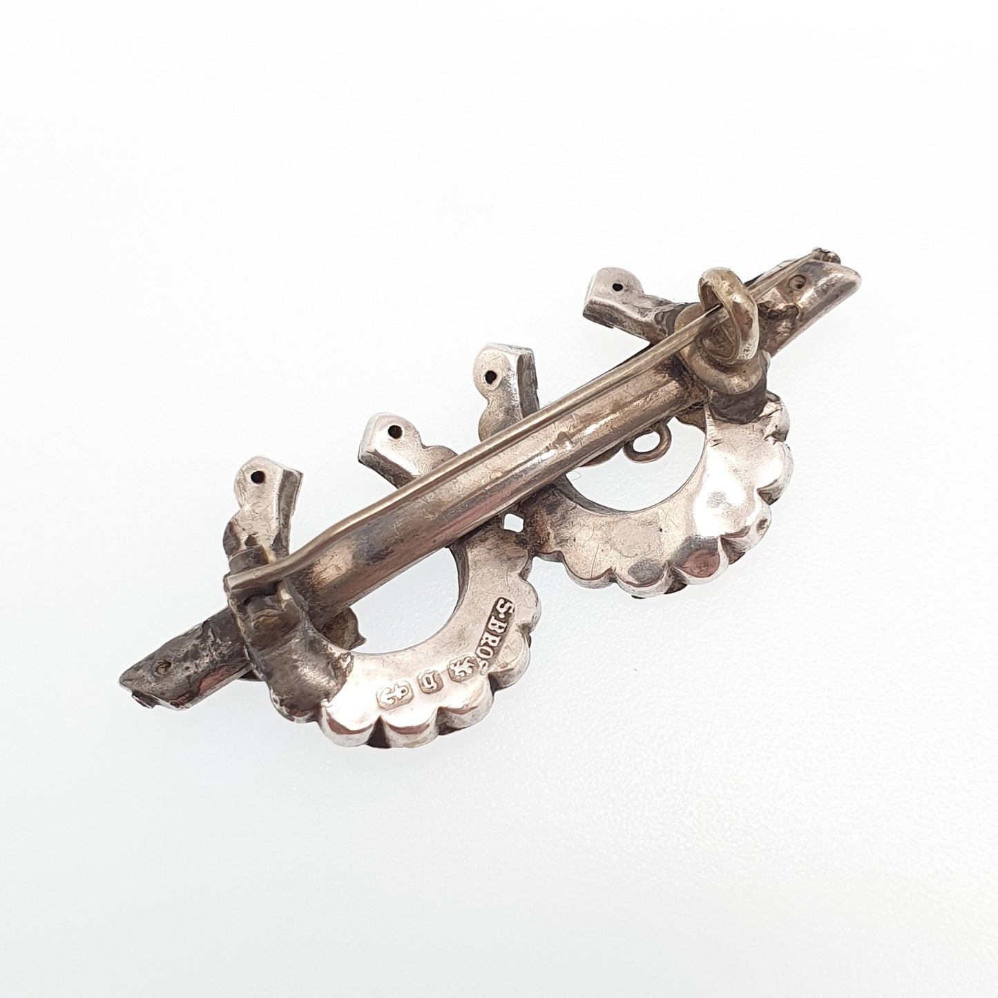 Antique Victorian Sterling Silver Horseshoe Brooch Sweetheart Pin 1876 Hallmark Rose Gold Highlights Flowers 1800s Vintage Jewelry Jewellery