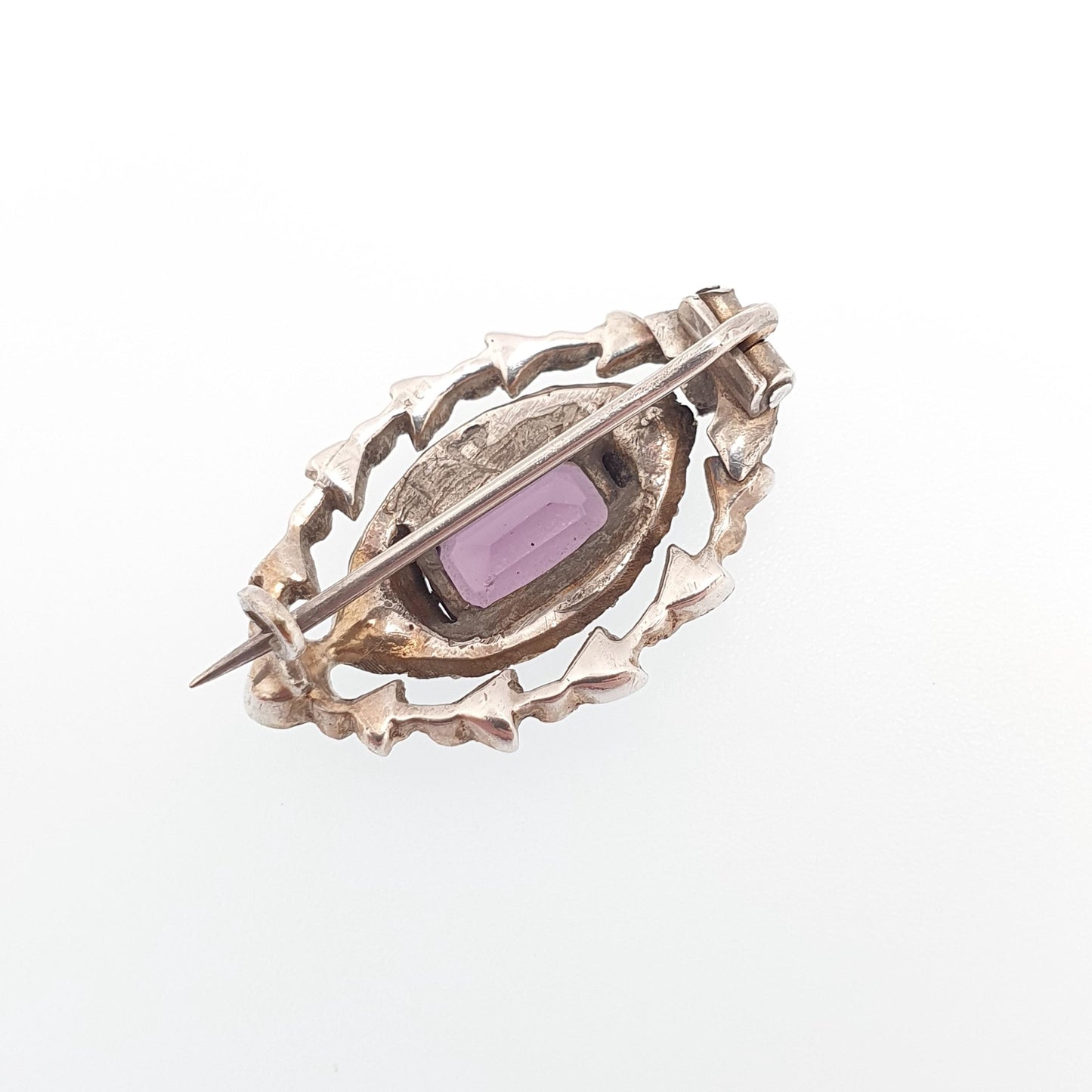 Antique Solid Silver Amethyst Paste Brooch Victorian Diamond Pastes Cluster Ellipse Eye Shape 1800s Genuine Vintage Womens Jewelry Jewellery