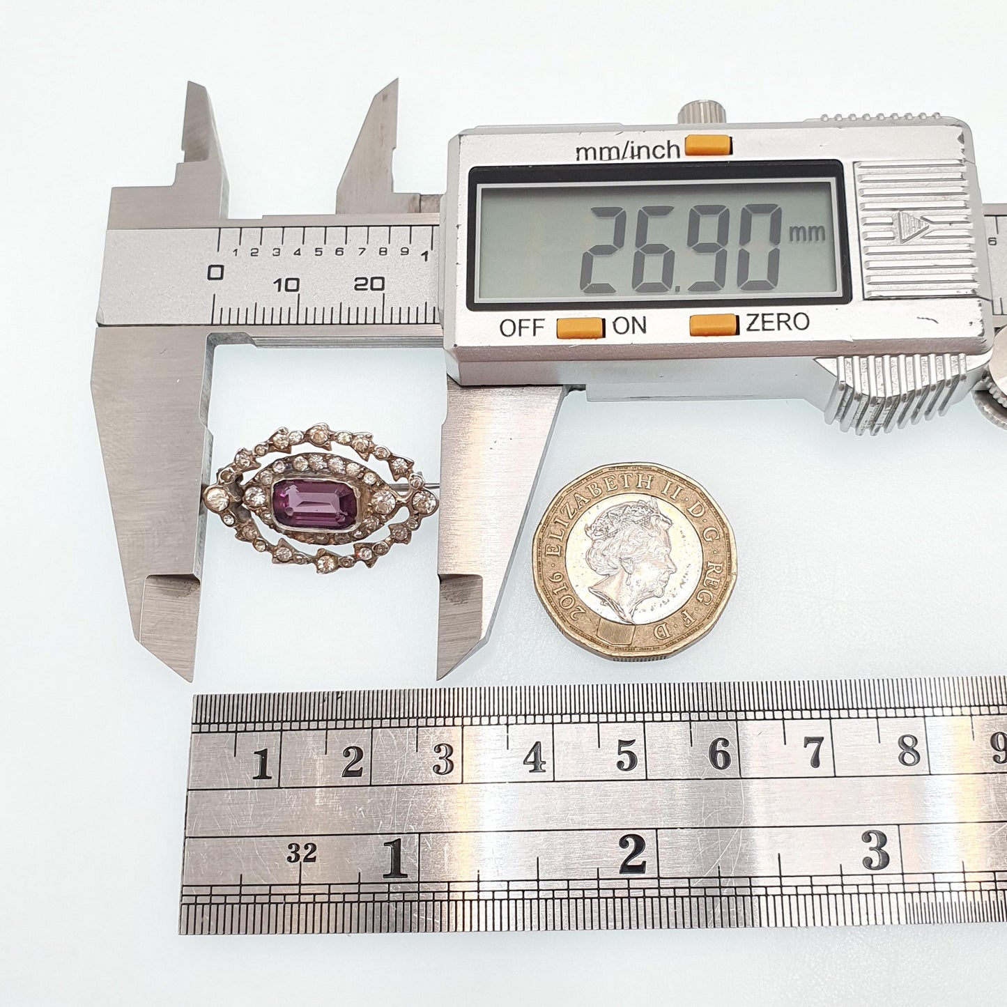 Antique Solid Silver Amethyst Paste Brooch Victorian Diamond Pastes Cluster Ellipse Eye Shape 1800s Genuine Vintage Womens Jewelry Jewellery