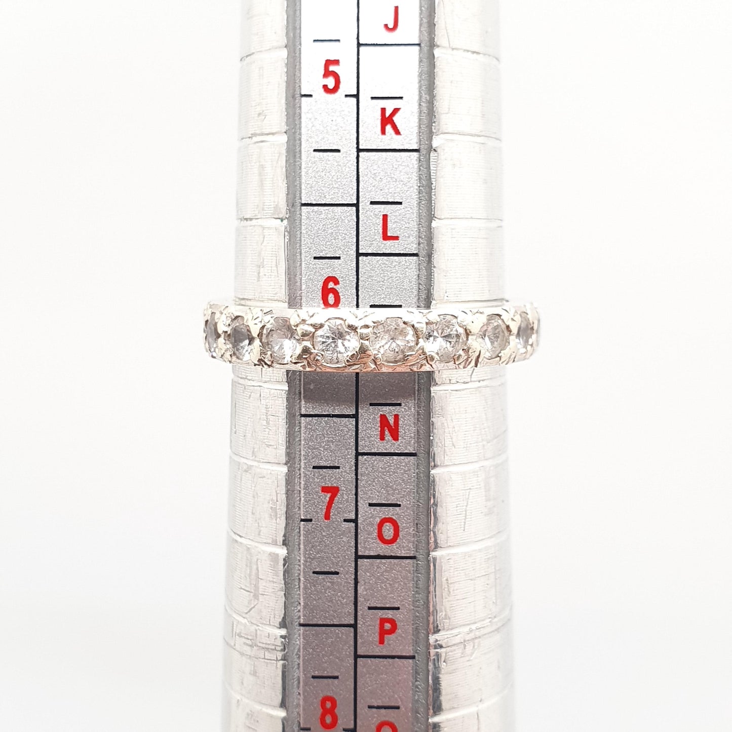 Antique Art Deco 9ct 9k White Gold Eternity Ring White Spinel 1920s Full Band Gemstone Solid 375 Vintage Sparkly Womens Jewelry Jewellery