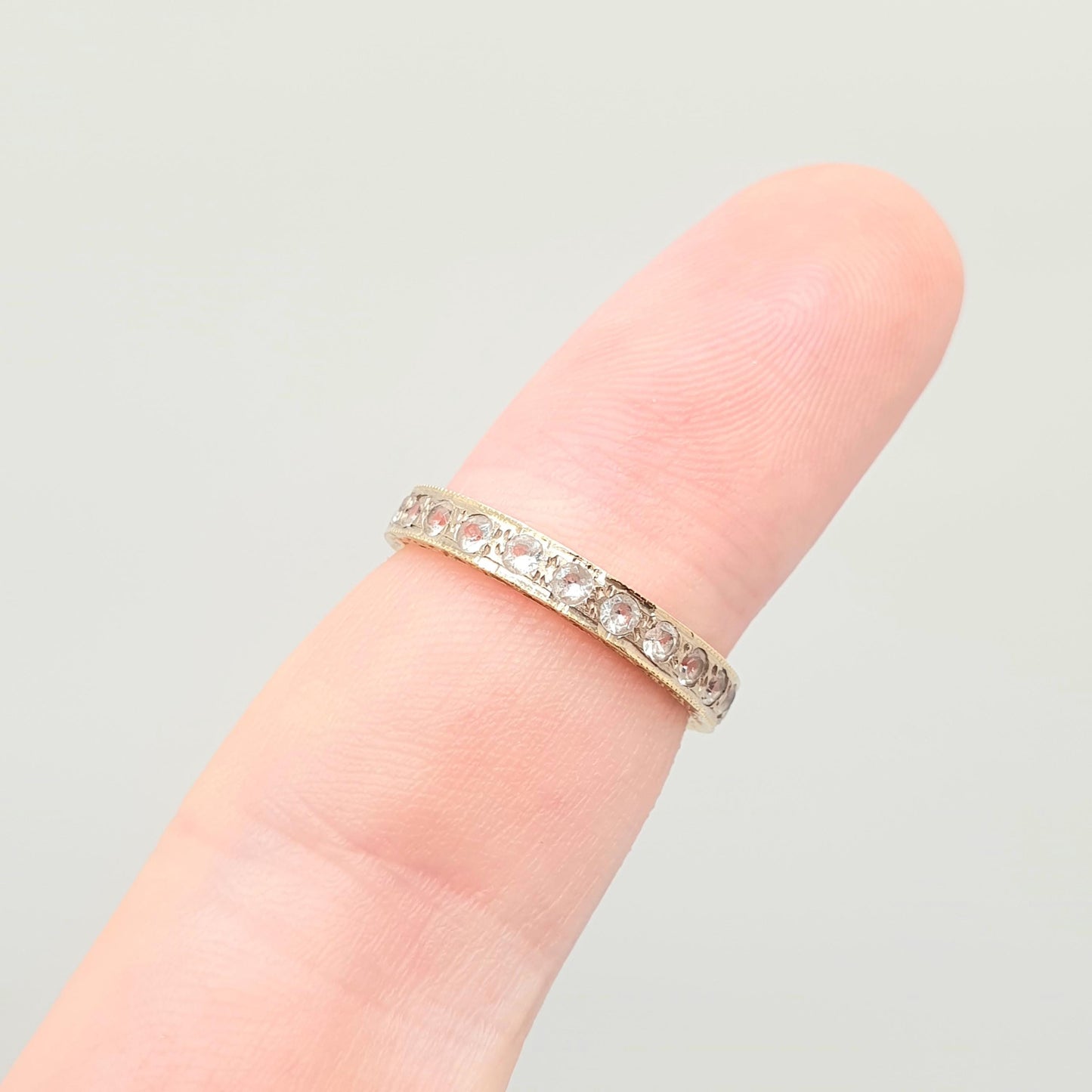 Vintage 18ct Gold Eternity Ring White Spinel Solid 18k 750 Band 1972 Hallmark Diamond Style Stacker Stacking Womens Jewelry Jewellery