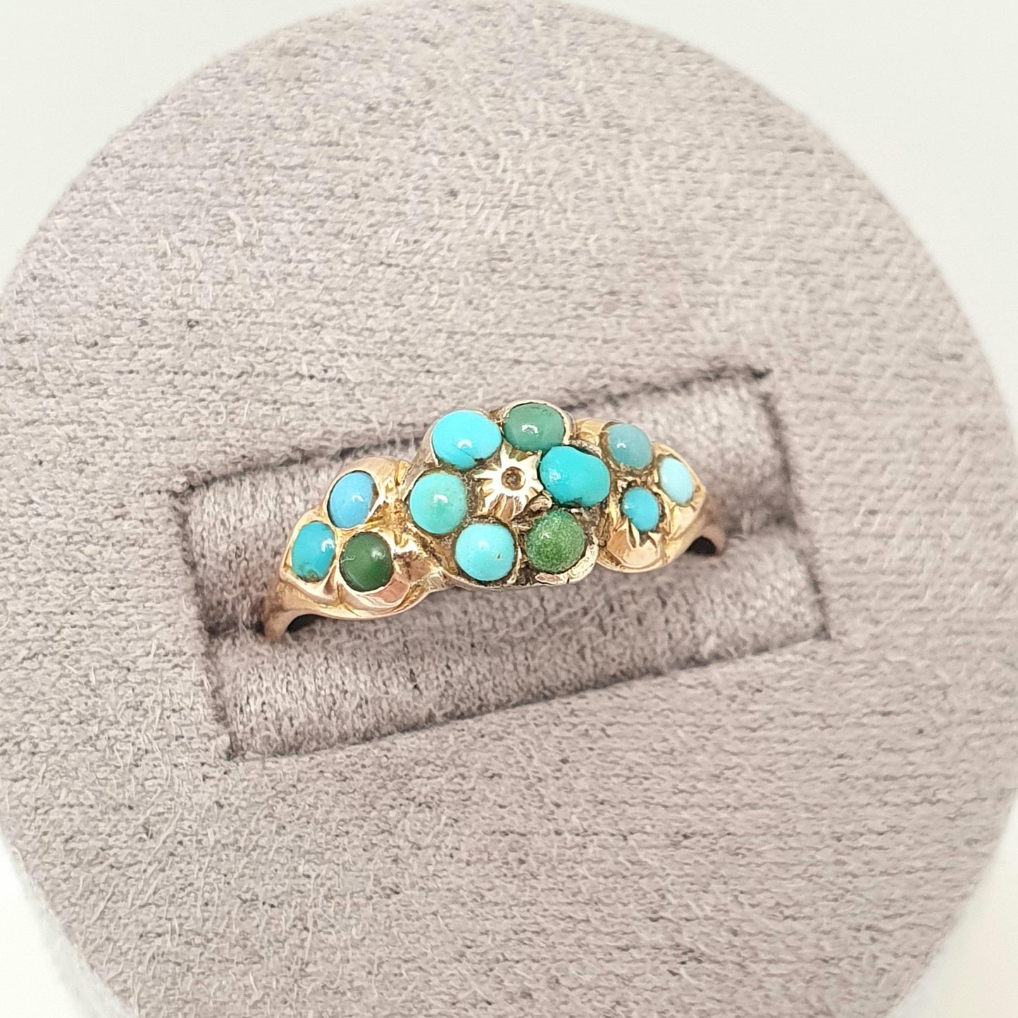 Antique Victorian 9ct Gold Turquoise Ring Cluster Forget Me Not Solid 9k 375 Natural Gemstone Fine Gift Womens Vintage Jewelry Jewellery