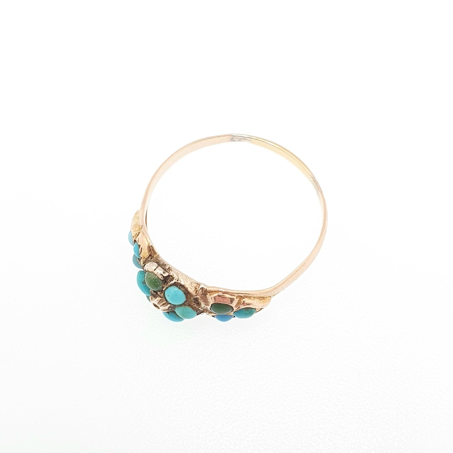Antique Victorian 9ct Gold Turquoise Ring Cluster Forget Me Not Solid 9k 375 Natural Gemstone Fine Gift Womens Vintage Jewelry Jewellery