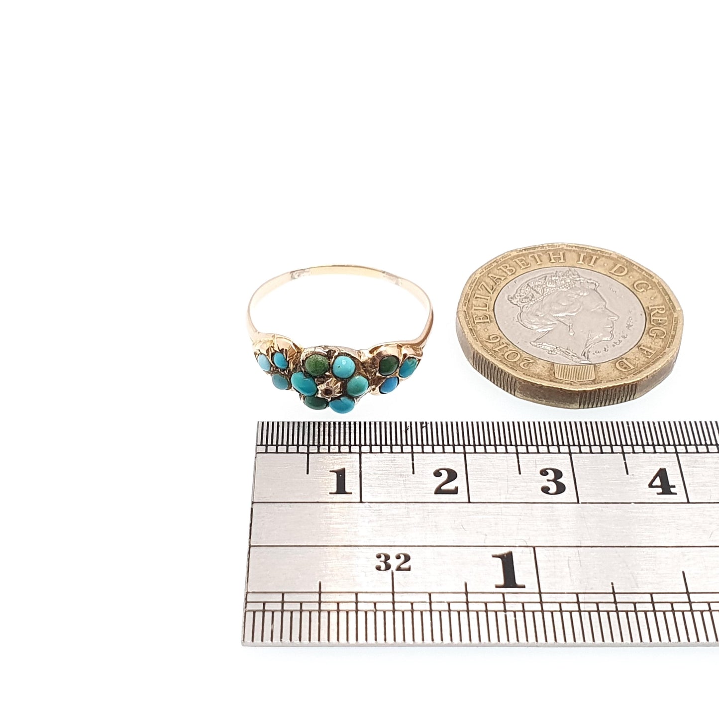 Antique Victorian 9ct Gold Turquoise Ring Cluster Forget Me Not Solid 9k 375 Natural Gemstone Fine Gift Womens Vintage Jewelry Jewellery