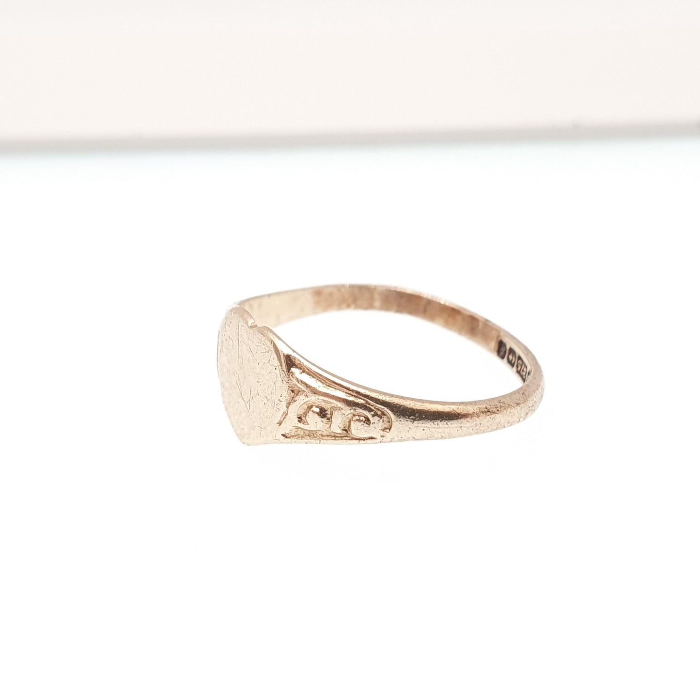 Vintage 9ct Gold Heart Signet Ring Solid 9k 375 1966 Hallmark Pinky Pinkie Little Finger Retro Love Gift Romantic Womens Jewelry Jewellery