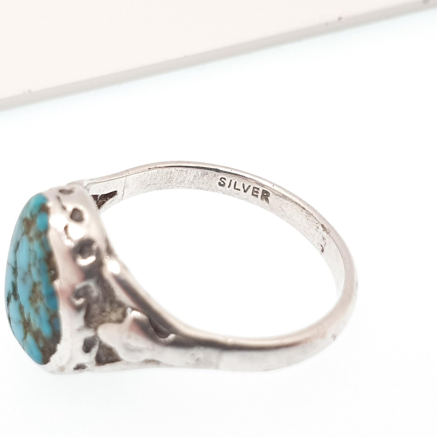 RESERVED/SOLD DON Antique Victorian Solid Silver Turquoise Ring Natural Matrix Gemstone Signet Genuine Hand Set Gift 1800s