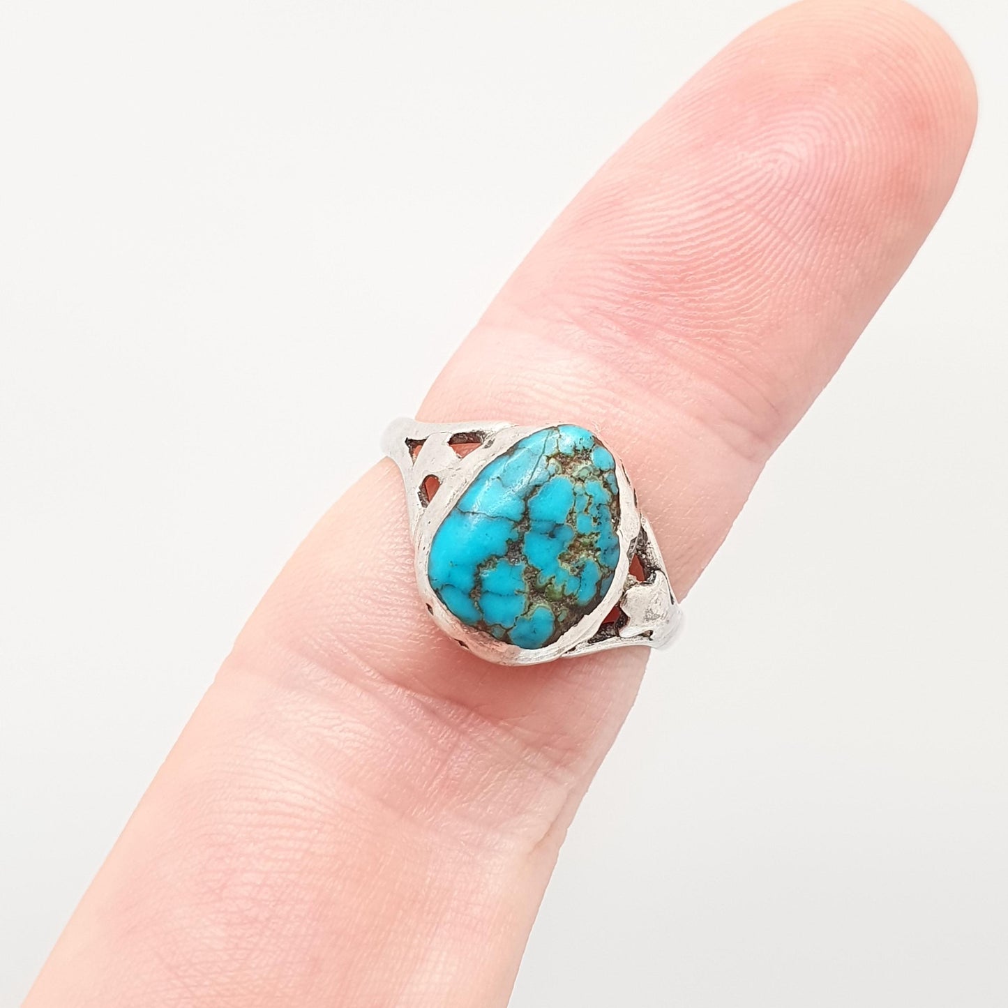 RESERVED/SOLD DON Antique Victorian Solid Silver Turquoise Ring Natural Matrix Gemstone Signet Genuine Hand Set Gift 1800s
