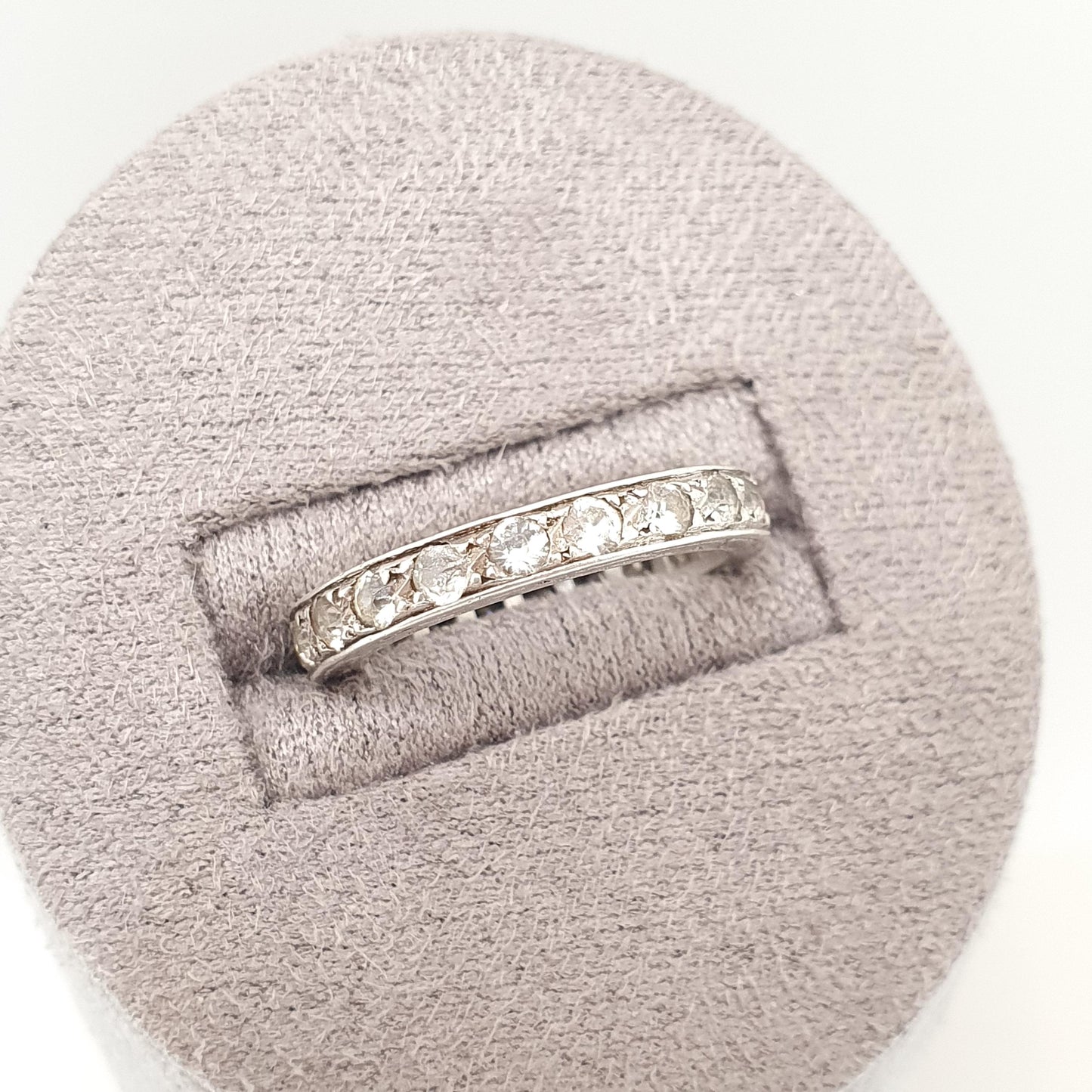 Antique Solid Silver Eternity Ring White Spinel Gemstone Art Deco French Hallmark Full Band Pinky Pinkie Vintage Womens Jewelry Jewellery