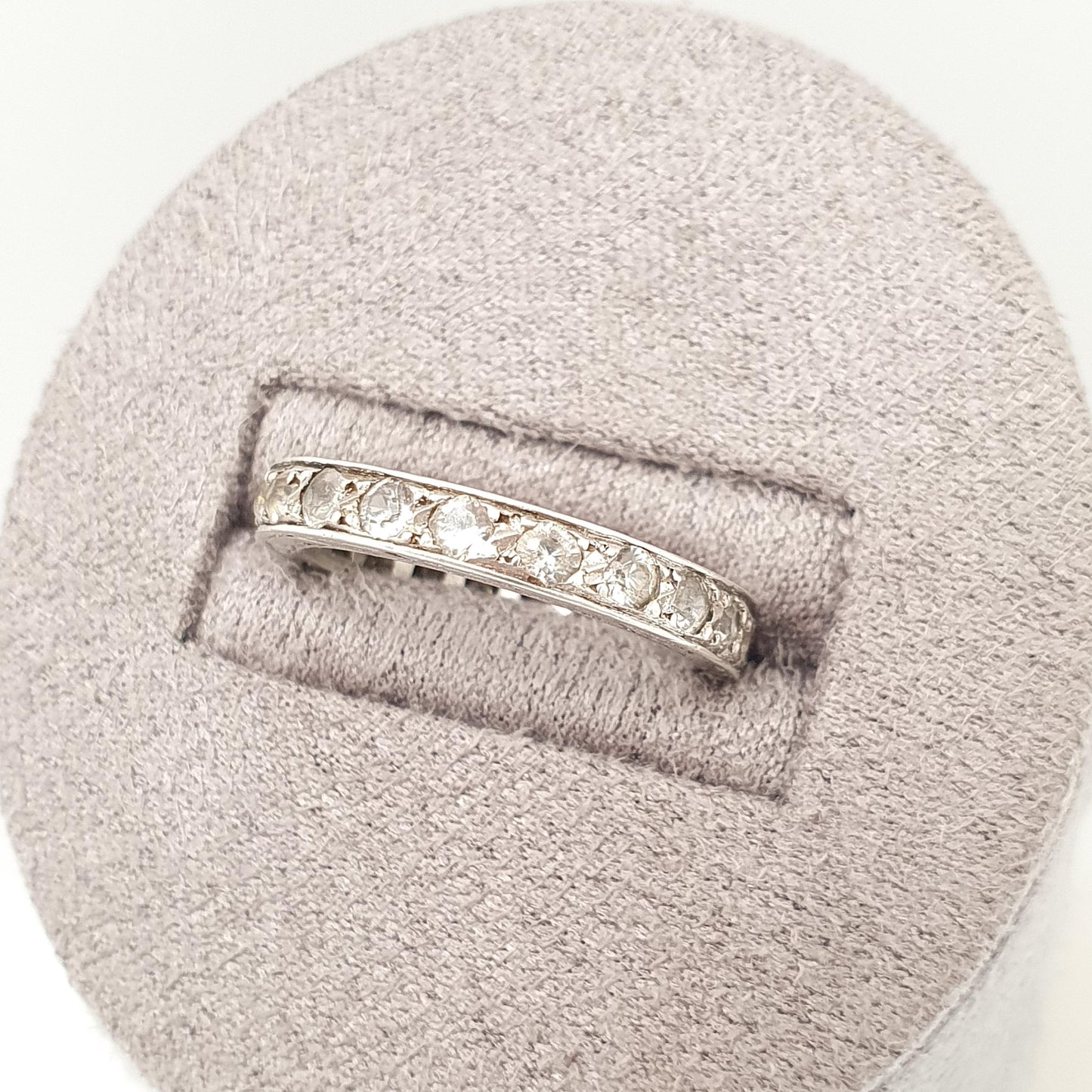 Antique Solid Silver Eternity Ring White Spinel Gemstone Art Deco French Hallmark Full Band Pinky Pinkie Vintage Womens Jewelry Jewellery