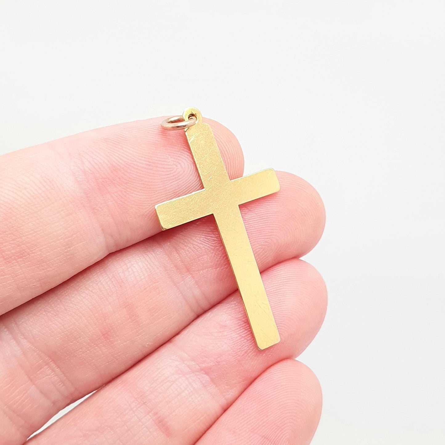 Antique 9ct 9k Gold Crucifix Victorian Necklace Yellow Cross Pendant Plain Smooth Cruciform Solid 375 Vintage Womens Mens Jewellery Jewelry