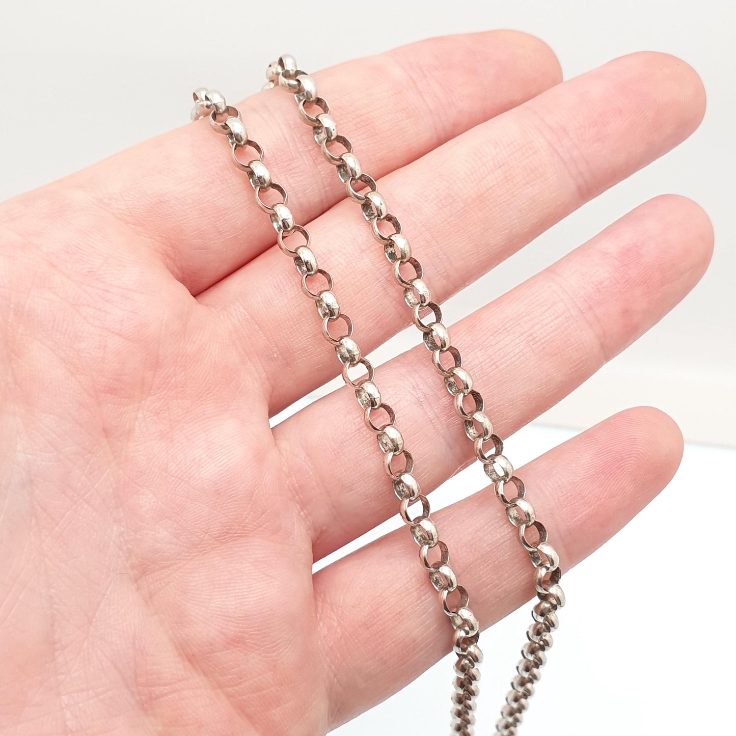 Vintage Sterling Silver Long Belcher Chain Necklace Rolo 51cm 20" 15.36g Thick Wide Round Chains Big Heavy Solid 925 Womens Mens Jewelry