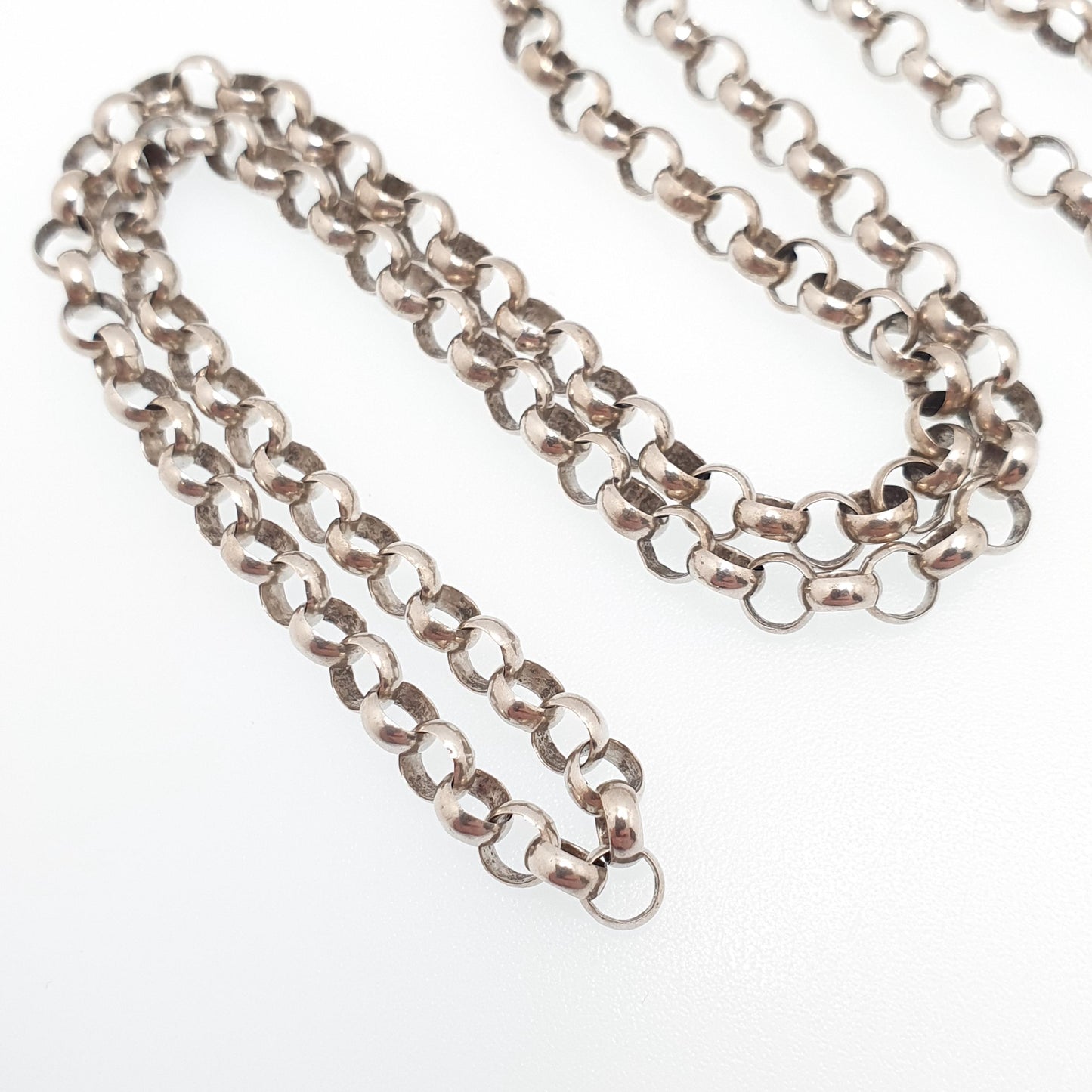 Vintage Sterling Silver Long Belcher Chain Necklace Rolo 51cm 20" 15.36g Thick Wide Round Chains Big Heavy Solid 925 Womens Mens Jewelry