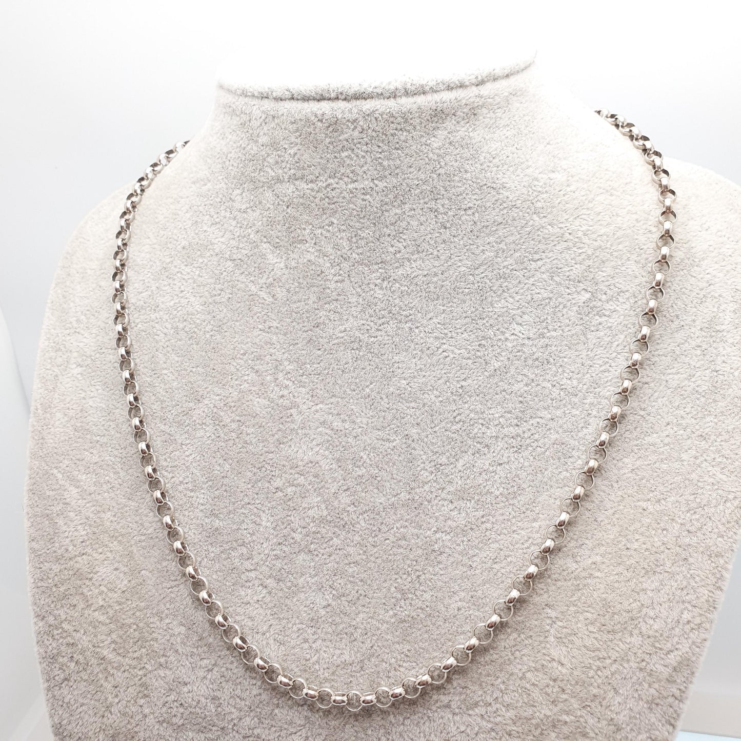 Vintage Sterling Silver Long Belcher Chain Necklace Rolo 51cm 20" 15.36g Thick Wide Round Chains Big Heavy Solid 925 Womens Mens Jewelry