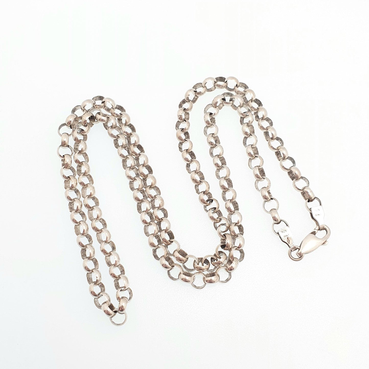 Vintage Sterling Silver Long Belcher Chain Necklace Rolo 51cm 20" 15.36g Thick Wide Round Chains Big Heavy Solid 925 Womens Mens Jewelry