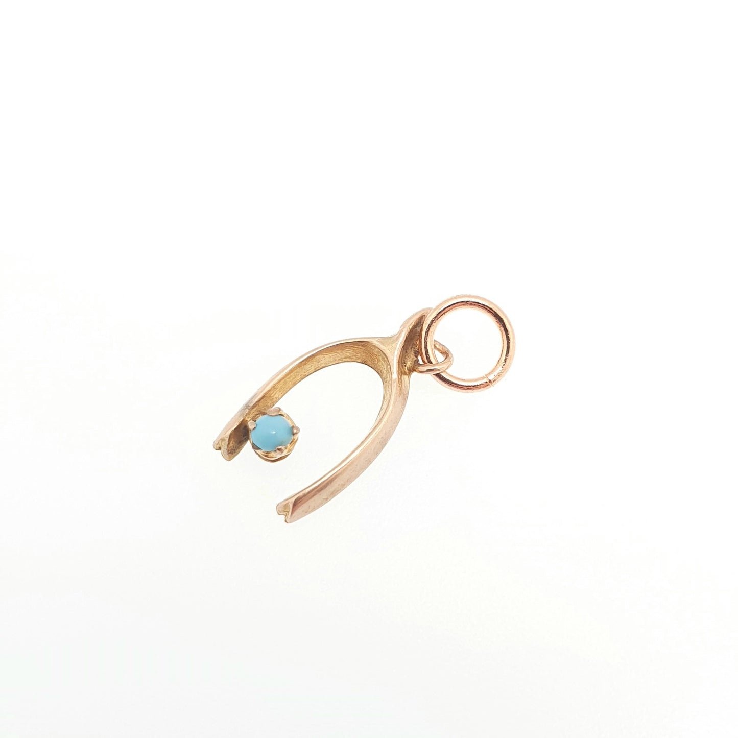 Antique Victorian 9ct 9k Rose Gold Wishbone Charm Pendant Faux Turquoise Necklace Bracelet 375 Lucky Good Luck Vintage Jewelry Jewellery